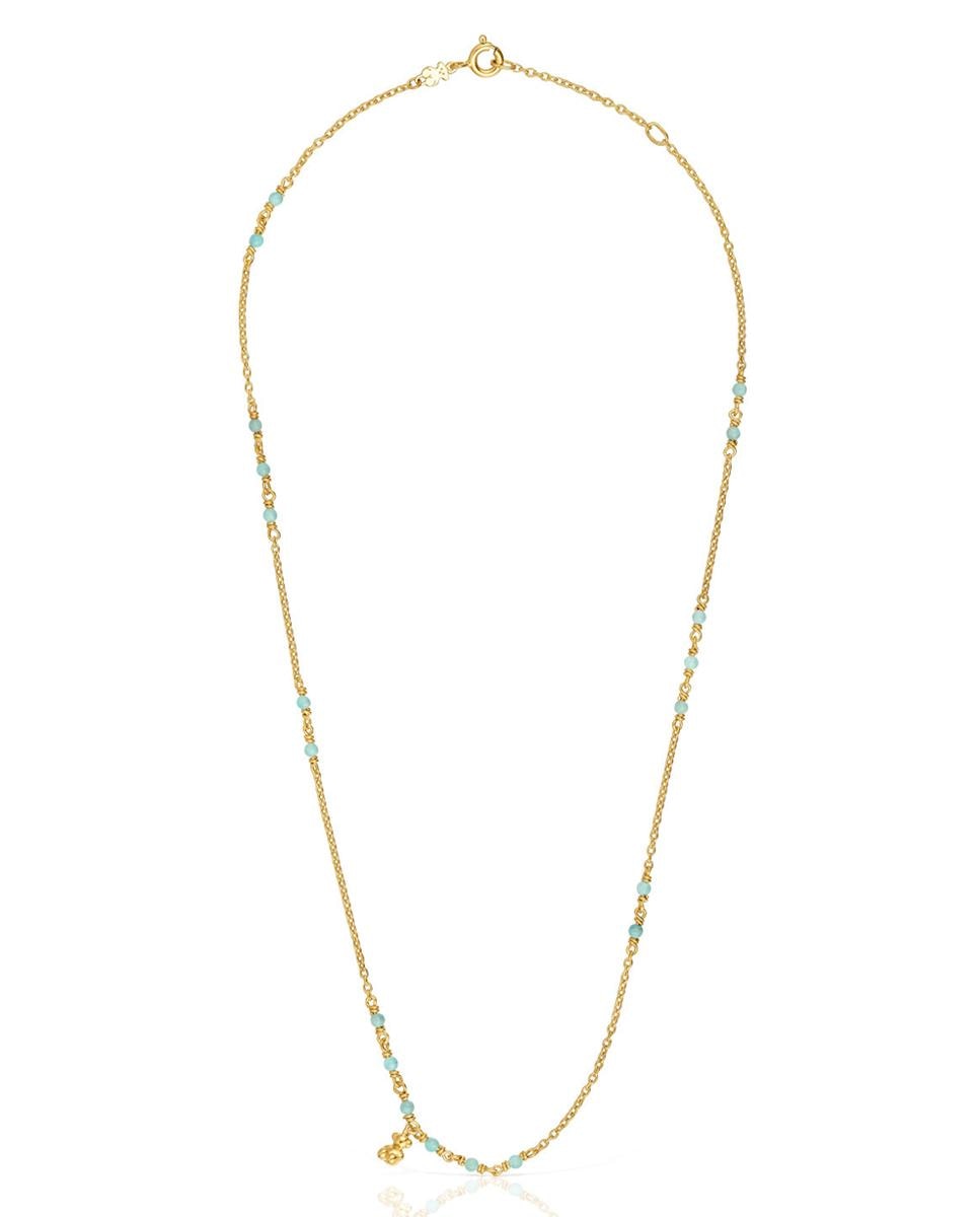 Colar Bold Bear Banhado a Ouro de 18 Kt Sobre Prata e Amazonita Azul-claro-1