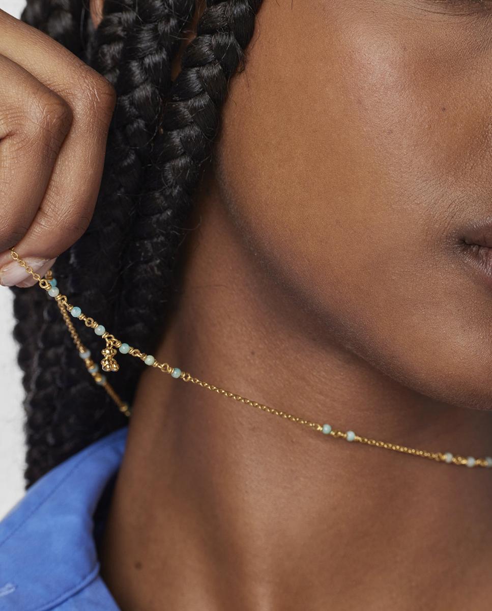 Colar Bold Bear Banhado a Ouro de 18 Kt Sobre Prata e Amazonita Azul-claro-5