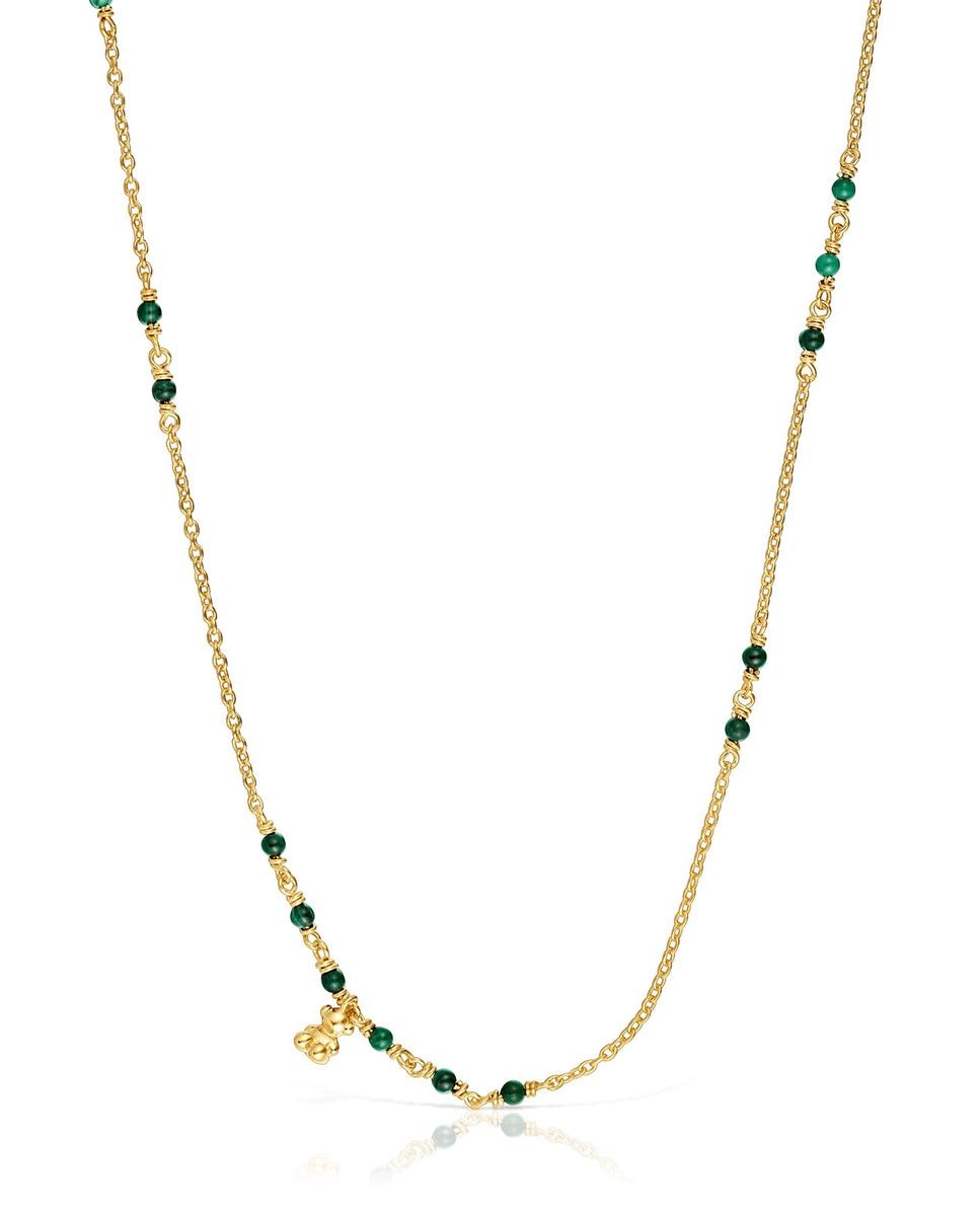 Colar Bold Bear Banhado a Ouro de 18 Kt Sobre Prata e Malaquita Verde-1