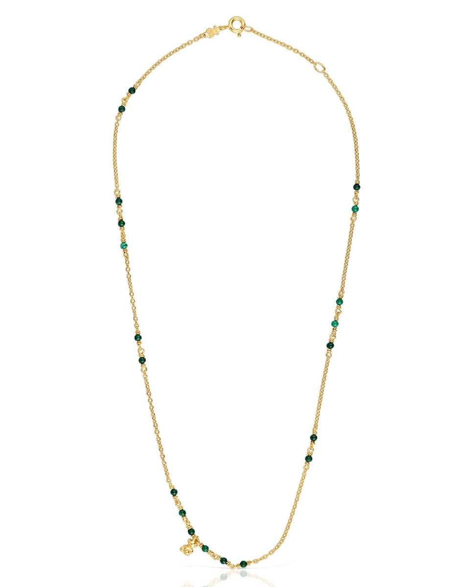 Colar Bold Bear Banhado a Ouro de 18 Kt Sobre Prata e Malaquita Verde-2