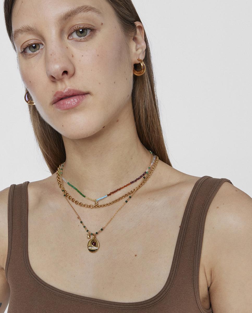 Colar Bold Bear Banhado a Ouro de 18 Kt Sobre Prata e Malaquita Verde-4