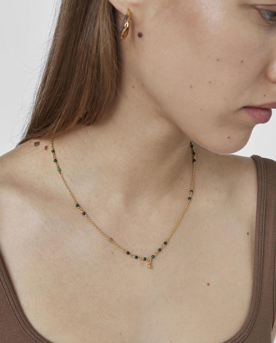 Colar Bold Bear Banhado a Ouro de 18 Kt Sobre Prata e Malaquita Verde-5