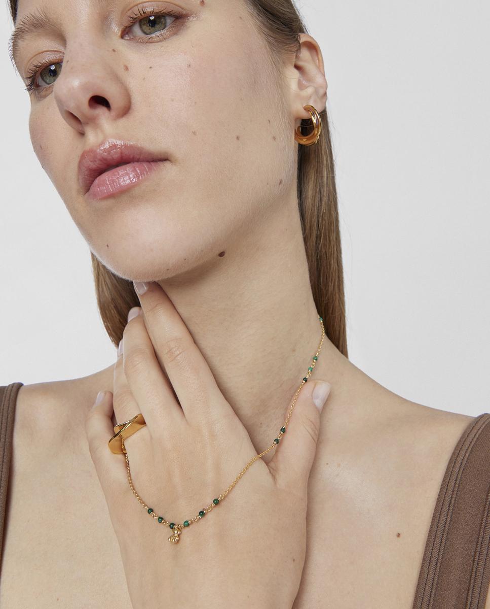 Colar Bold Bear Banhado a Ouro de 18 Kt Sobre Prata e Malaquita Verde-6