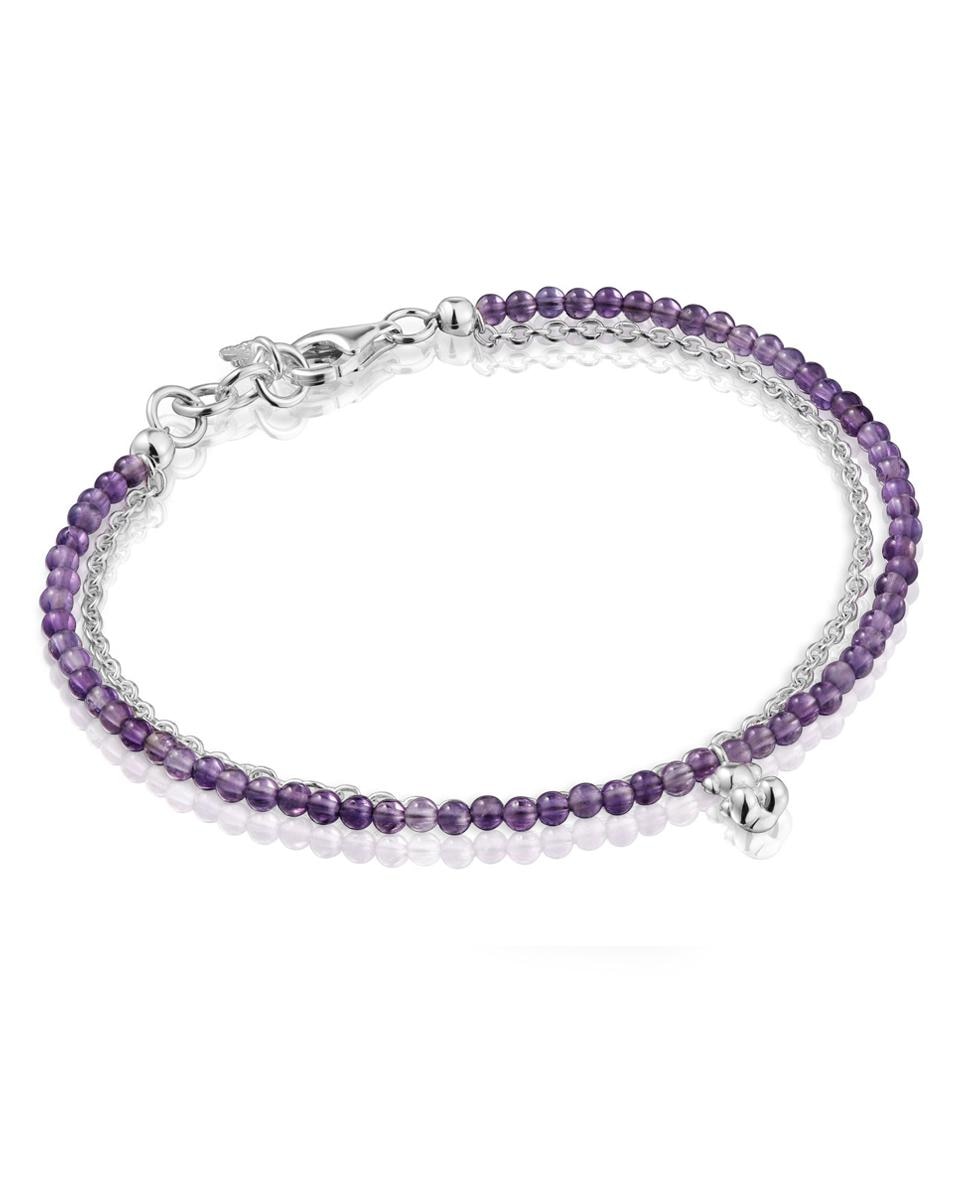 Pulseira de Corrente Bold Bear de Prata e Ametista Roxo-1