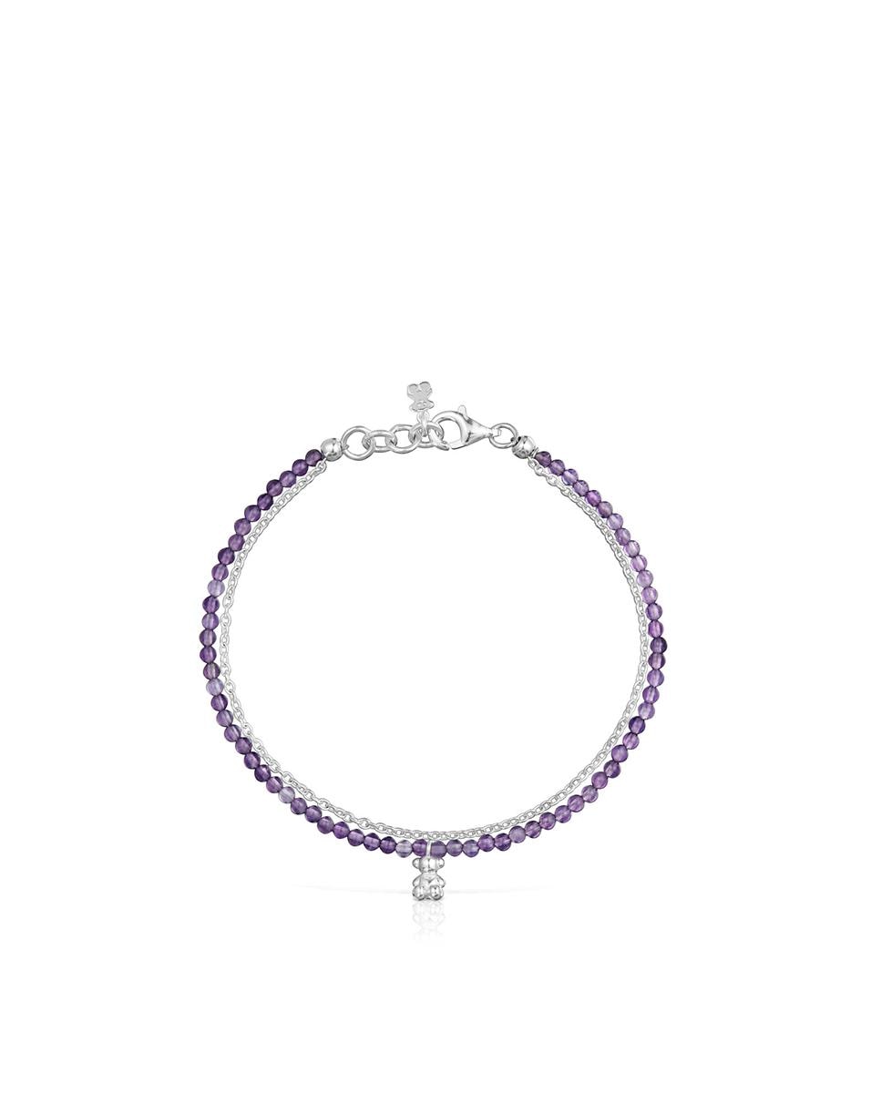 Pulseira de Corrente Bold Bear de Prata e Ametista Roxo-2