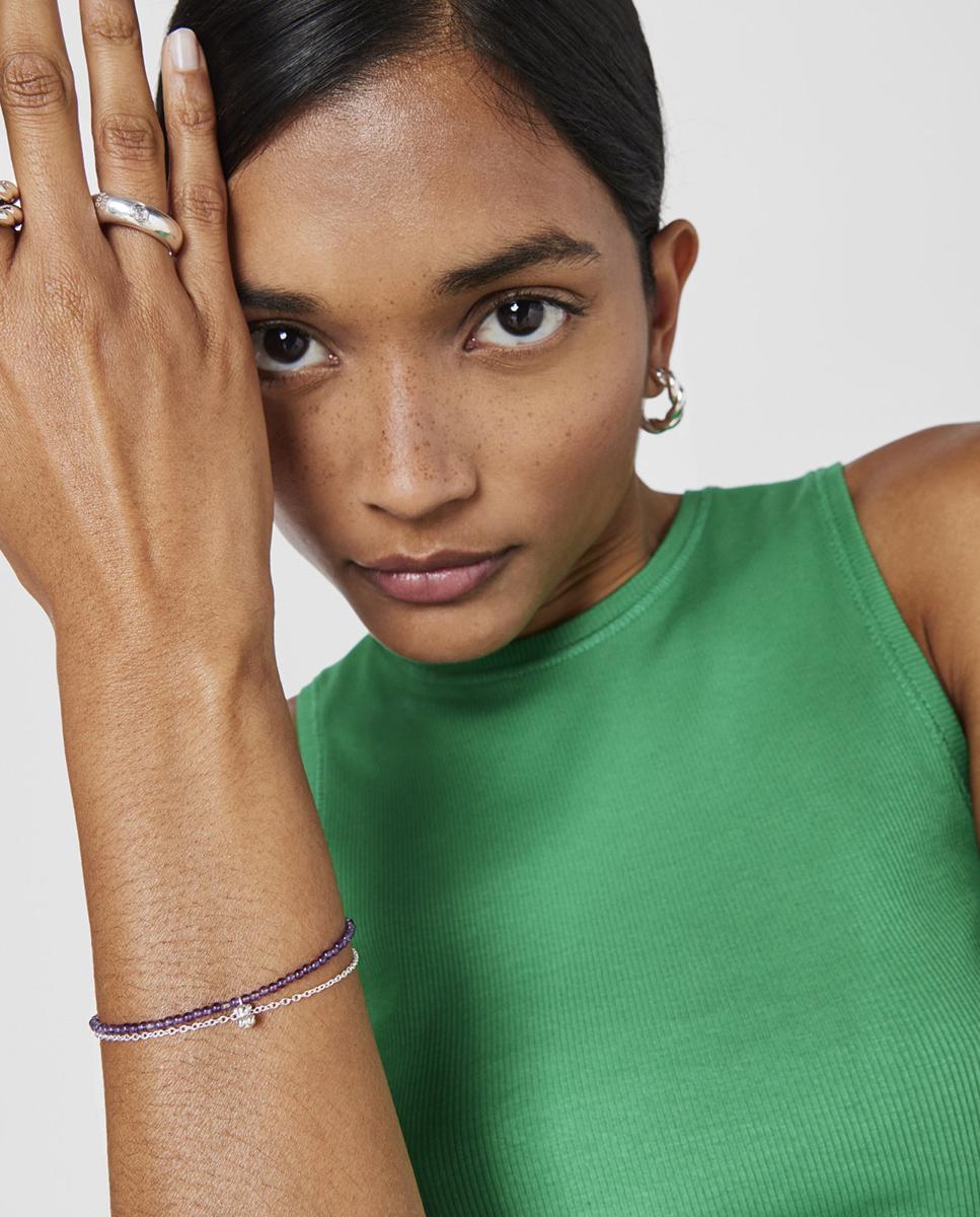Pulseira de Corrente Bold Bear de Prata e Ametista Roxo-4