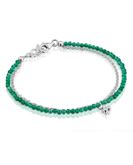 Imagem 0 de Pulseira Bold Bear de prata e calcedônia verde