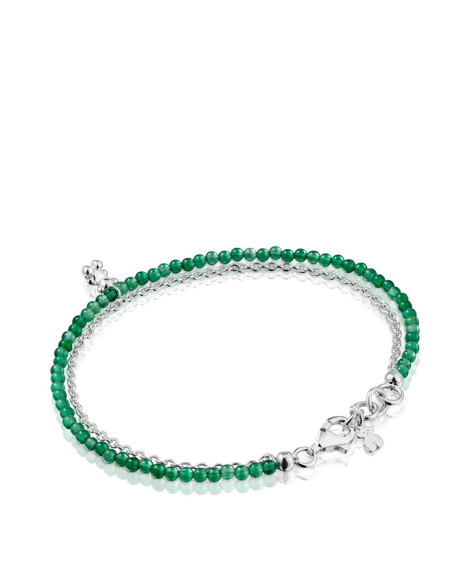 Pulseira de Corrente Bold Bear de Prata e Calcedónia em Verde Verde-3