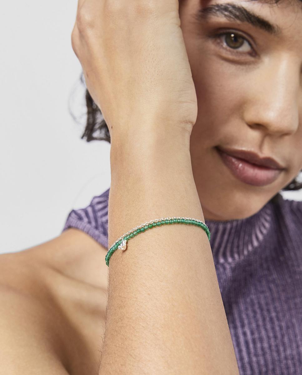 Pulseira de Corrente Bold Bear de Prata e Calcedónia em Verde Verde-5