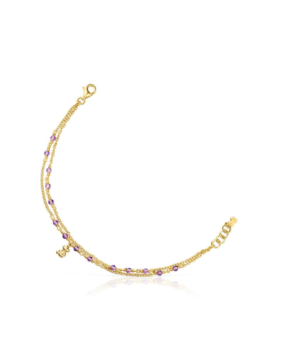 Pulseira de Corrente Bold Bear Banhada a Ouro de 18 Kt Sobre Prata e Ametista Roxo-1