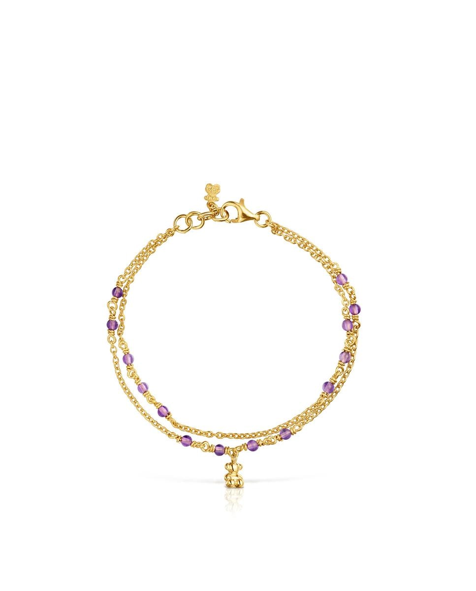 Pulseira de Corrente Bold Bear Banhada a Ouro de 18 Kt Sobre Prata e Ametista Roxo-2