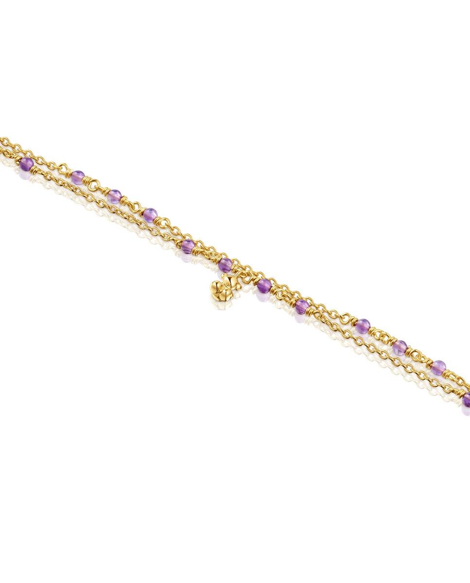 Pulseira de Corrente Bold Bear Banhada a Ouro de 18 Kt Sobre Prata e Ametista Roxo-3