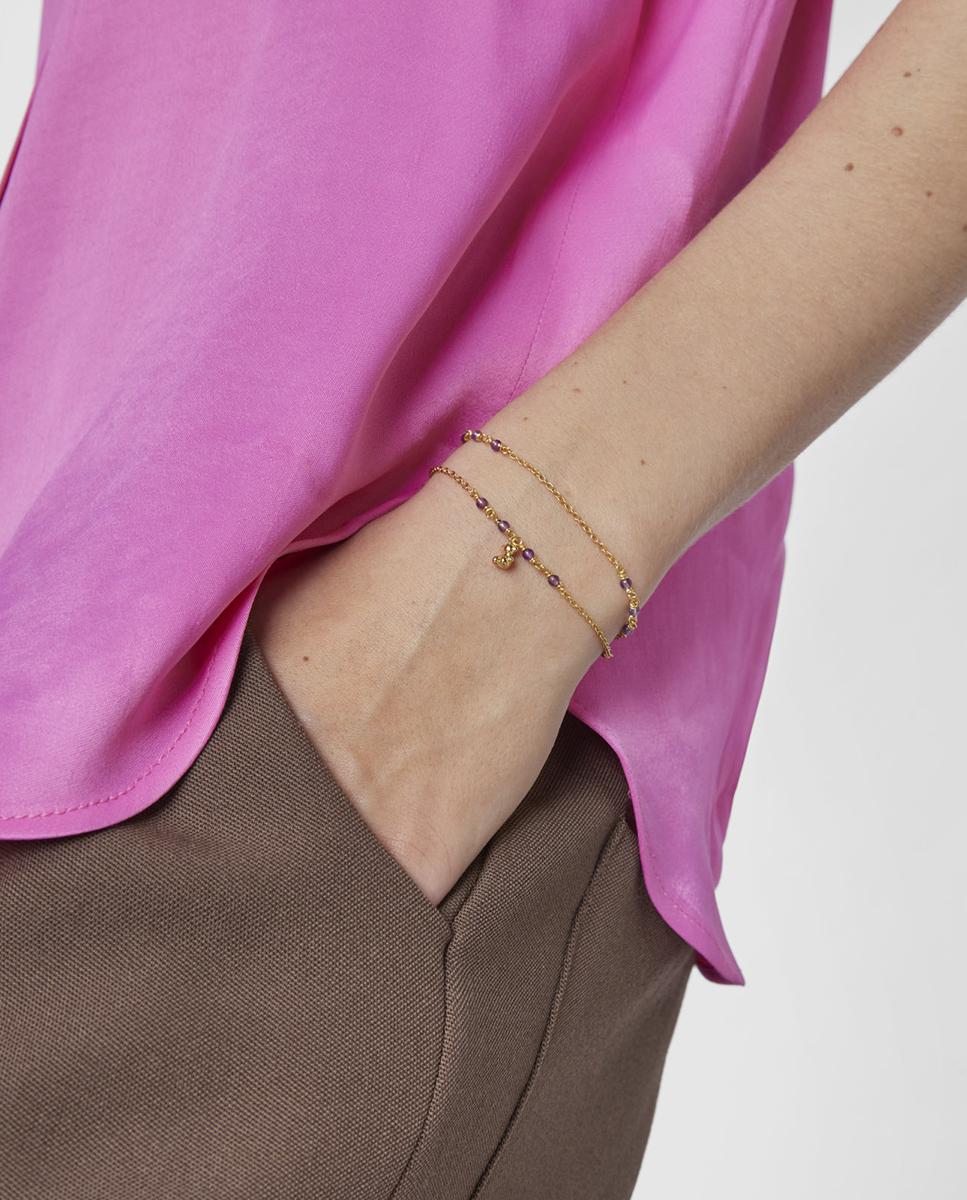Pulseira de Corrente Bold Bear Banhada a Ouro de 18 Kt Sobre Prata e Ametista Roxo-5