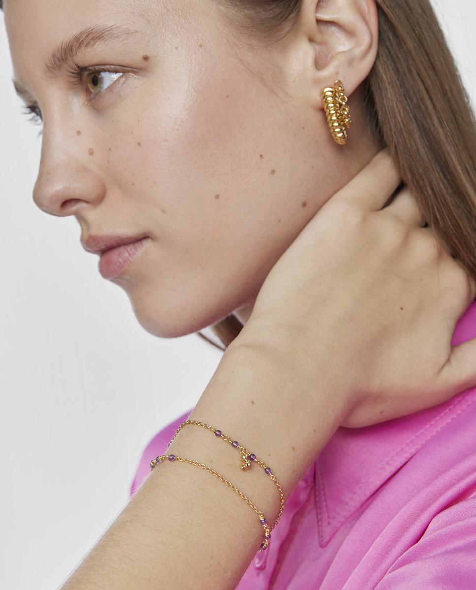 Pulseira de Corrente Bold Bear Banhada a Ouro de 18 Kt Sobre Prata e Ametista Roxo-6