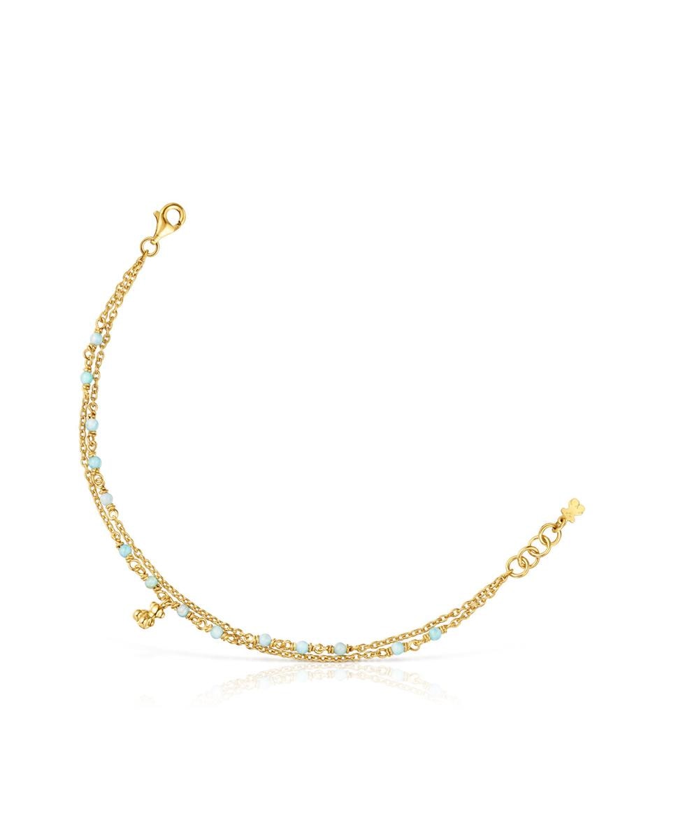Pulseira de Corrente Bold Bear Banhada a Ouro de 18 Kt Sobre Prata e Amazonita Azul / Amarelo-1