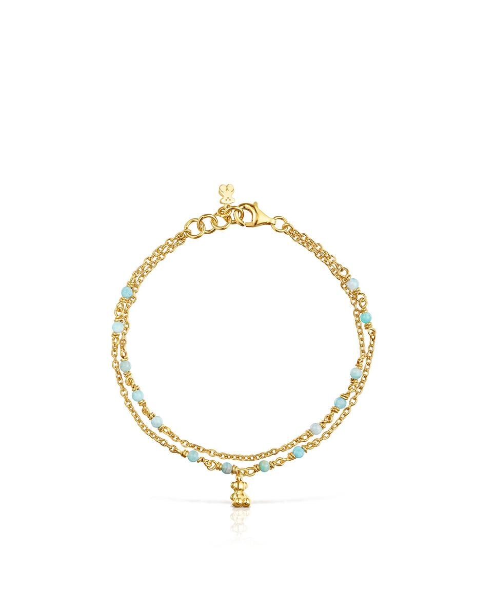 Pulseira de Corrente Bold Bear Banhada a Ouro de 18 Kt Sobre Prata e Amazonita Azul / Amarelo-2