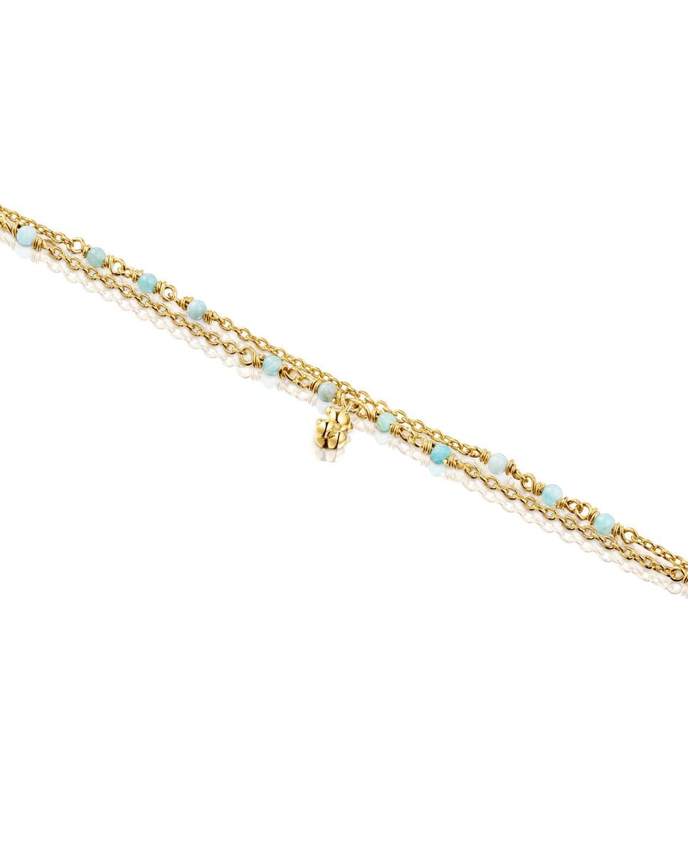 Pulseira de Corrente Bold Bear Banhada a Ouro de 18 Kt Sobre Prata e Amazonita Azul / Amarelo-3