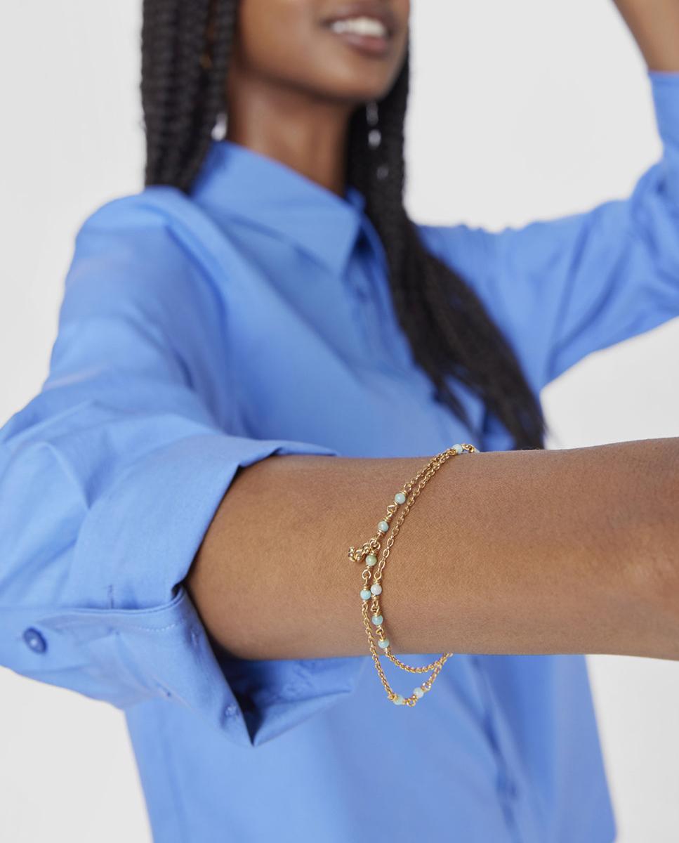 Pulseira de Corrente Bold Bear Banhada a Ouro de 18 Kt Sobre Prata e Amazonita Azul / Amarelo-5