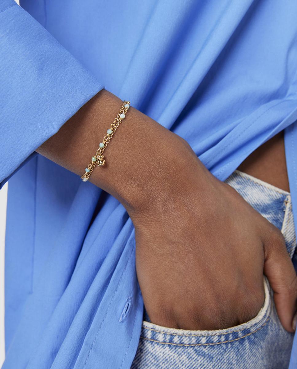 Pulseira de Corrente Bold Bear Banhada a Ouro de 18 Kt Sobre Prata e Amazonita Azul / Amarelo-6