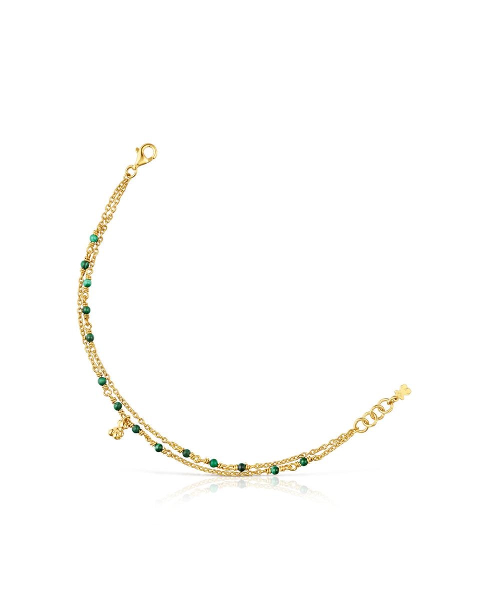 Pulseira de Corrente Bold Bear Banhada a Ouro de 18 Kt Sobre Prata e Malaquita Verde-1