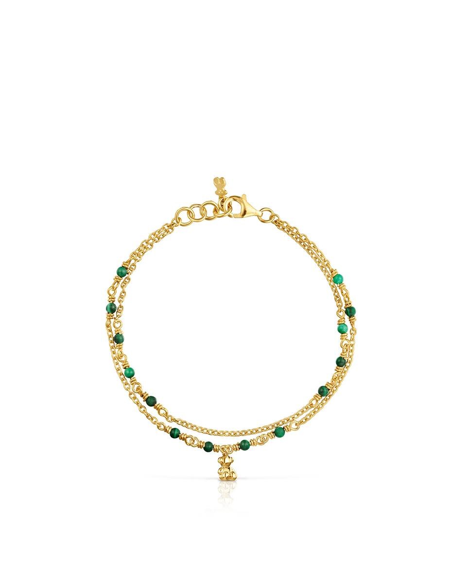 Pulseira de Corrente Bold Bear Banhada a Ouro de 18 Kt Sobre Prata e Malaquita Verde-2