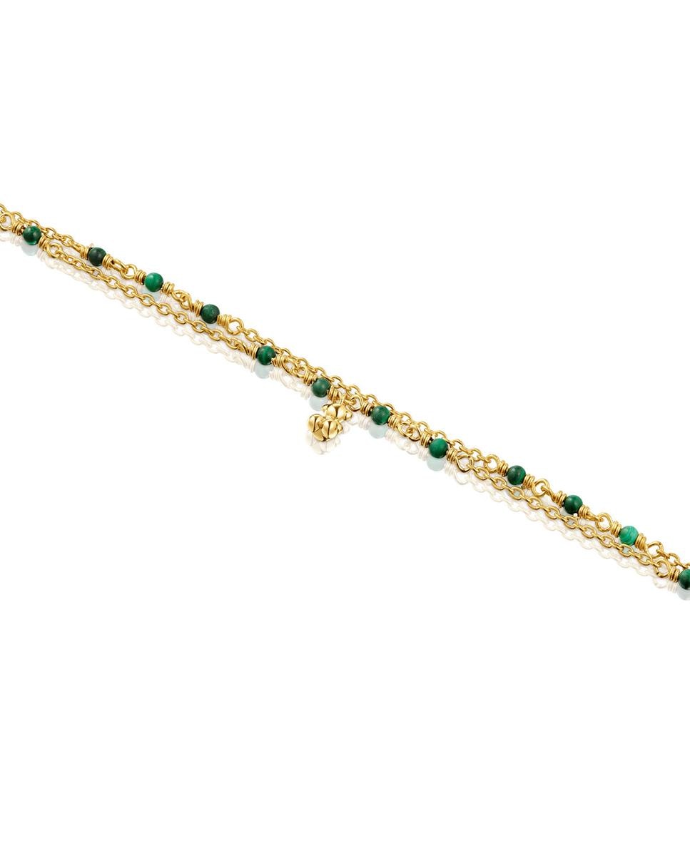 Pulseira de Corrente Bold Bear Banhada a Ouro de 18 Kt Sobre Prata e Malaquita Verde-3