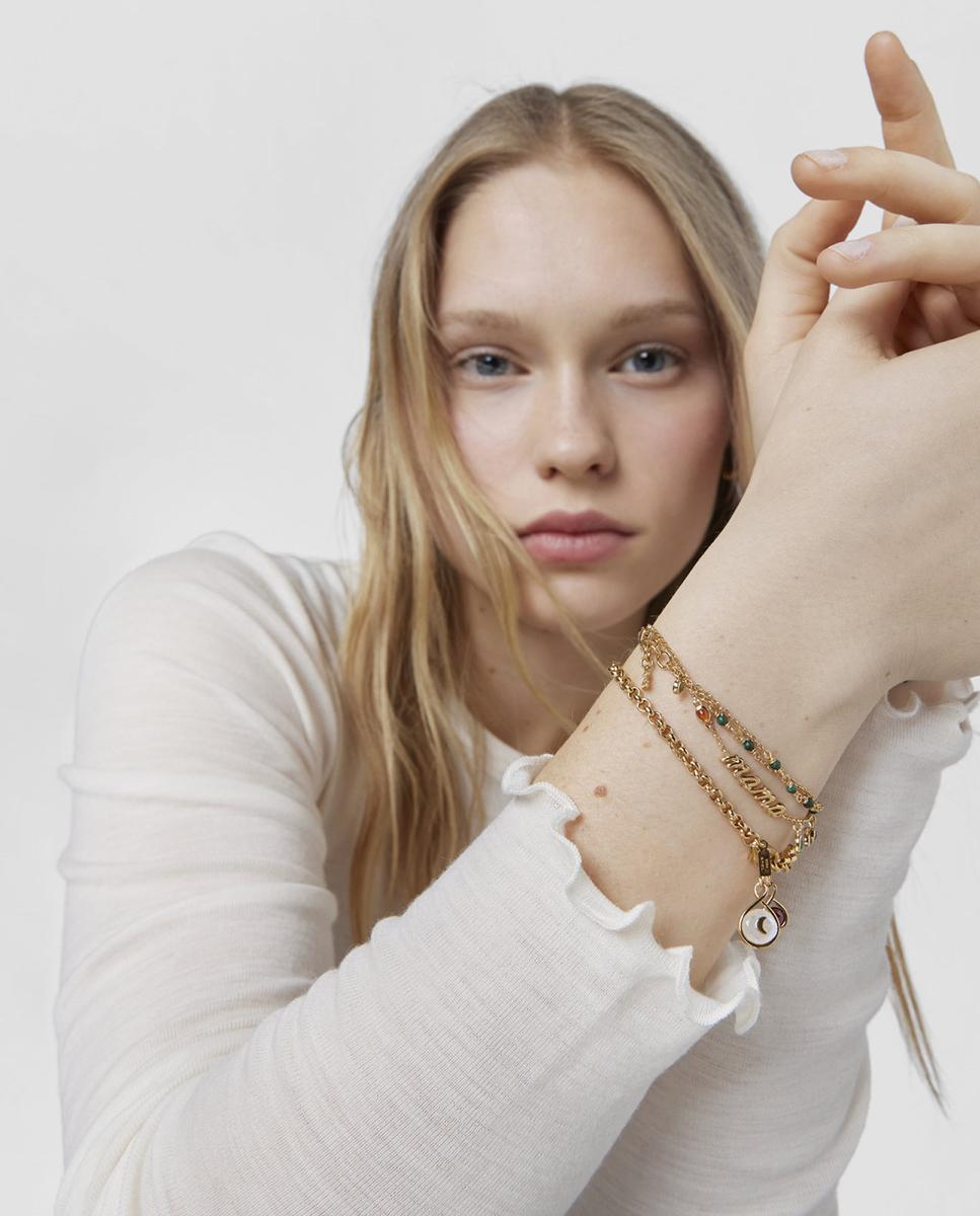 Pulseira de Corrente Bold Bear Banhada a Ouro de 18 Kt Sobre Prata e Malaquita Verde-4