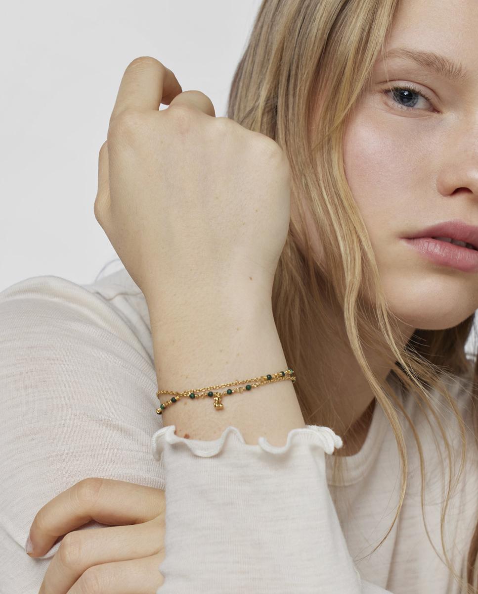Pulseira de Corrente Bold Bear Banhada a Ouro de 18 Kt Sobre Prata e Malaquita Verde-6