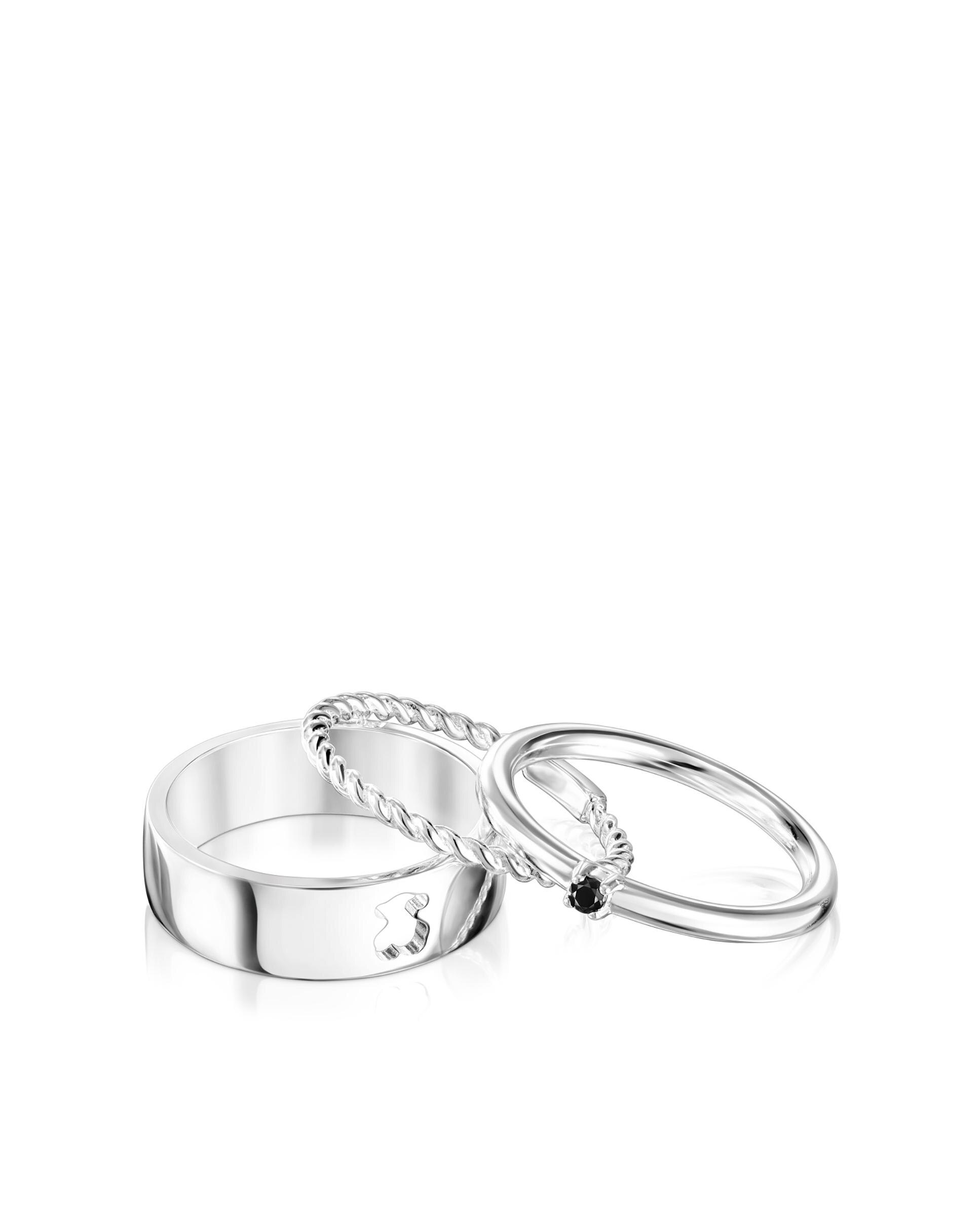 Pack de Anéis Ring Mix em Prata com Espinélio Preto-2