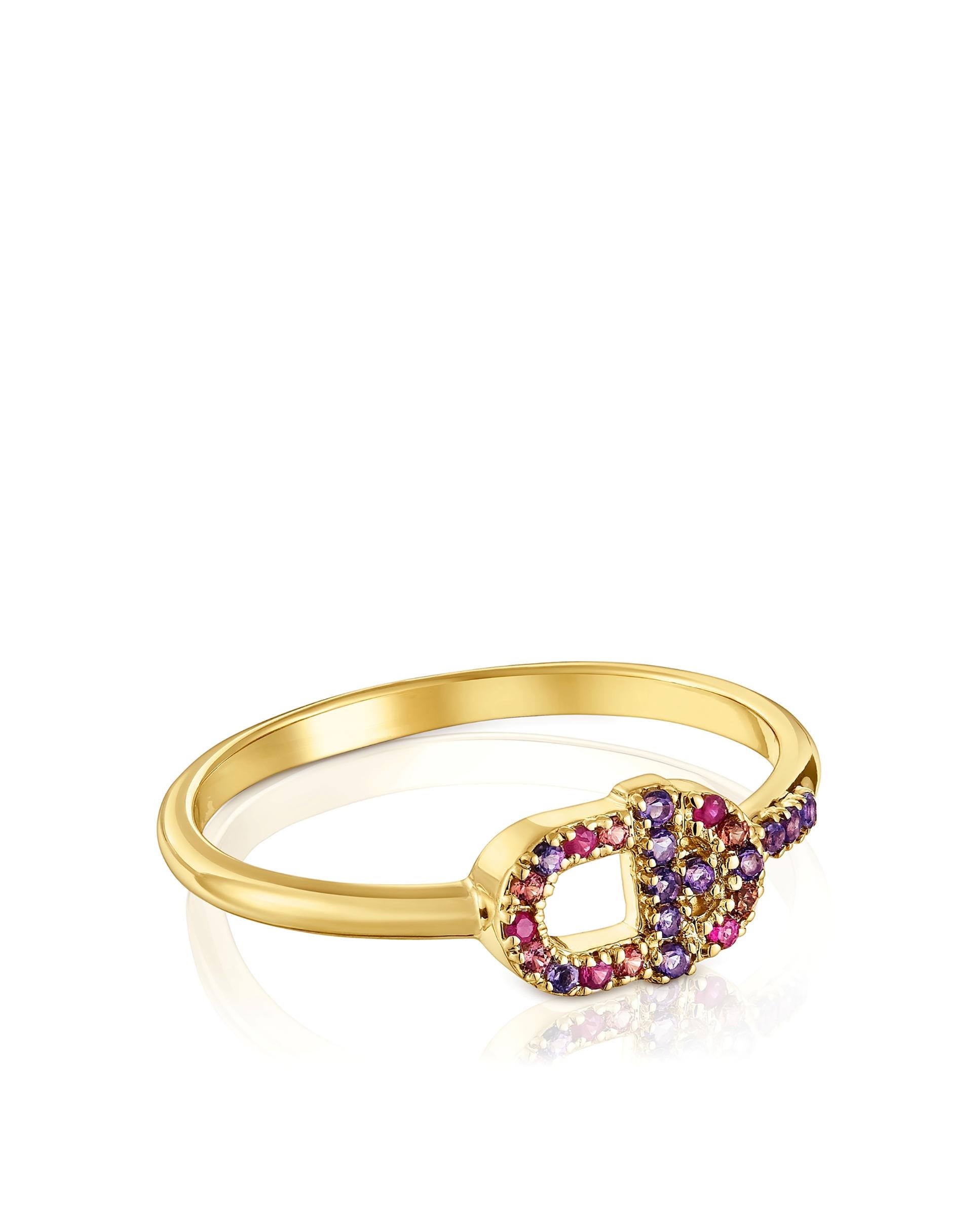 Anel Manifesto de Ouro e Gemas Roxo-1