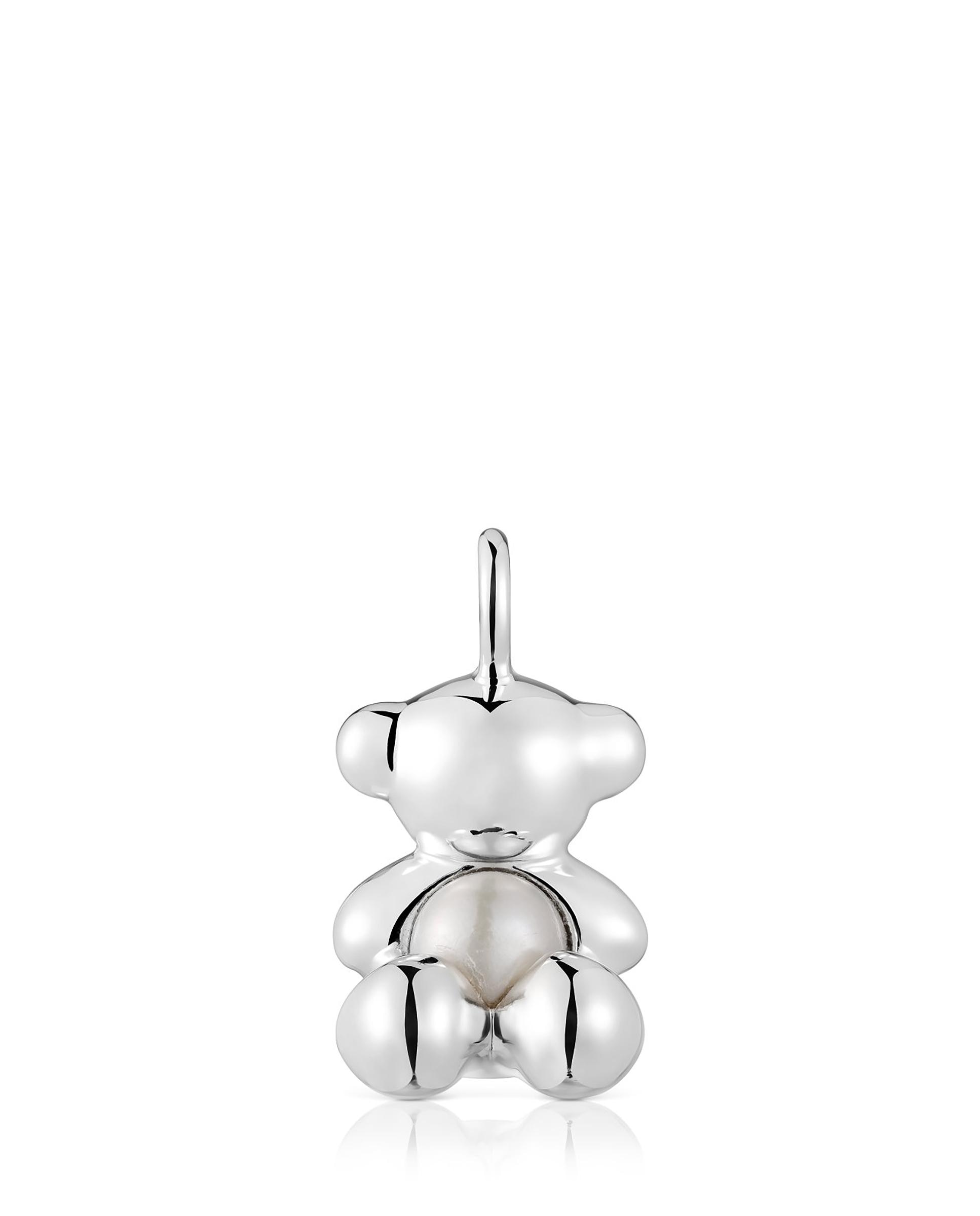 Pendente Bold Bear de Urso Médio de Prata com Madrepérola Prateado-1