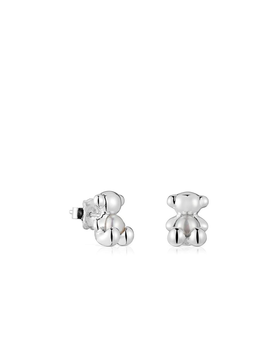Brincos Bold Bear de Urso Pequenos de Prata com Madrepérola Prata-1