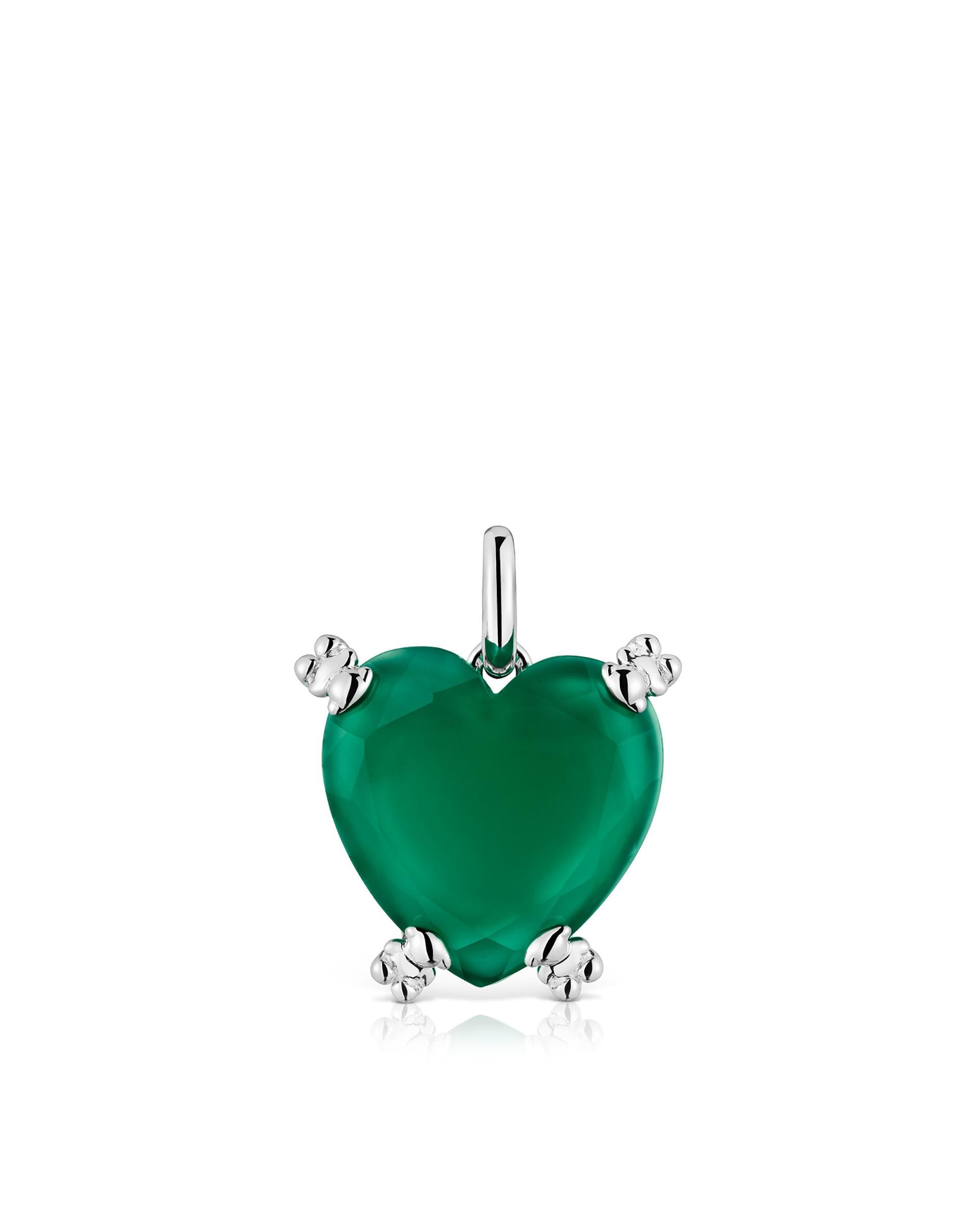 Pendente Color Pills de Coração de Prata e Calcedónia Tratada Verde-1