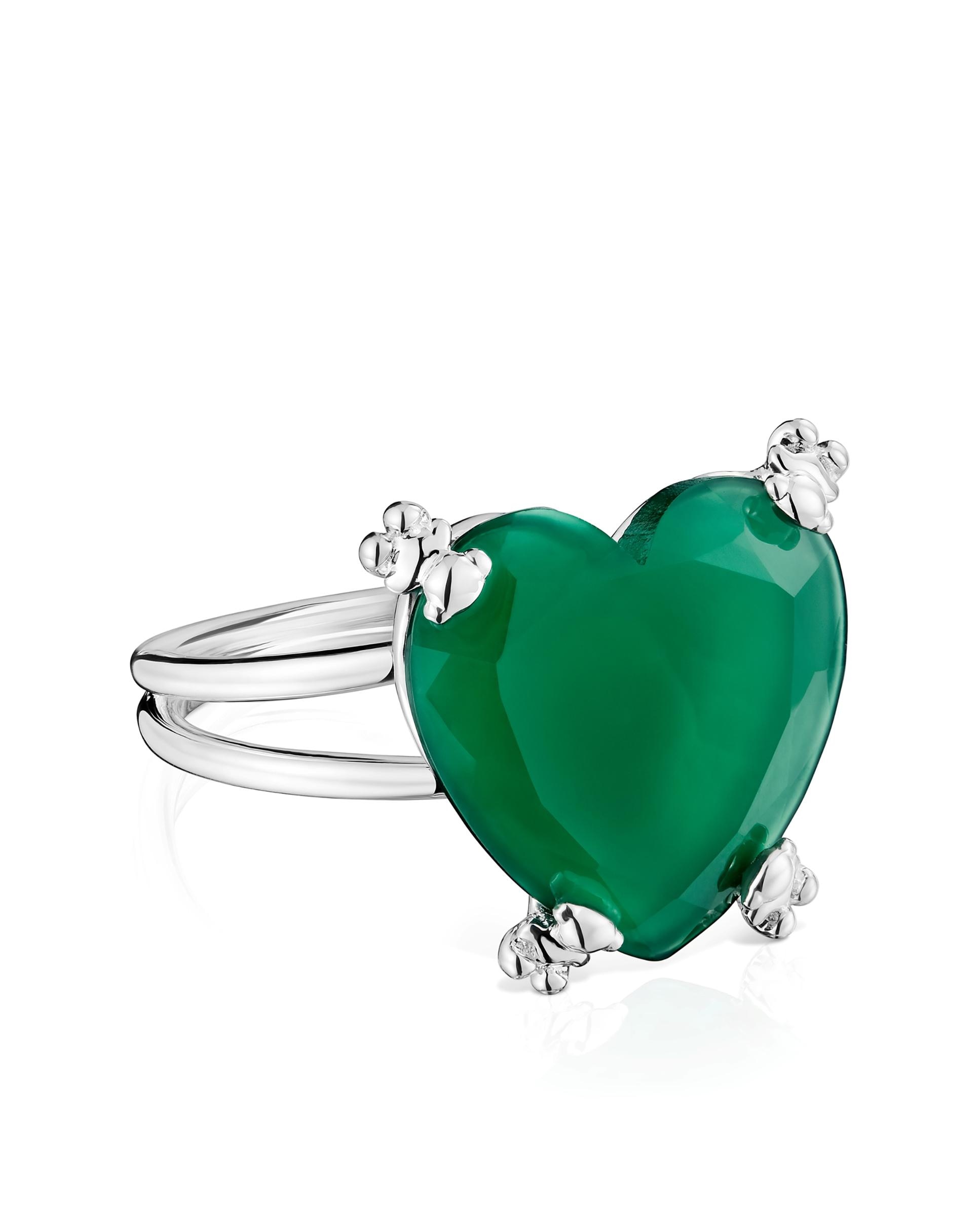 Imagem 0 de Anel Color Pills Coração de Prata e Calcedônia Tratada