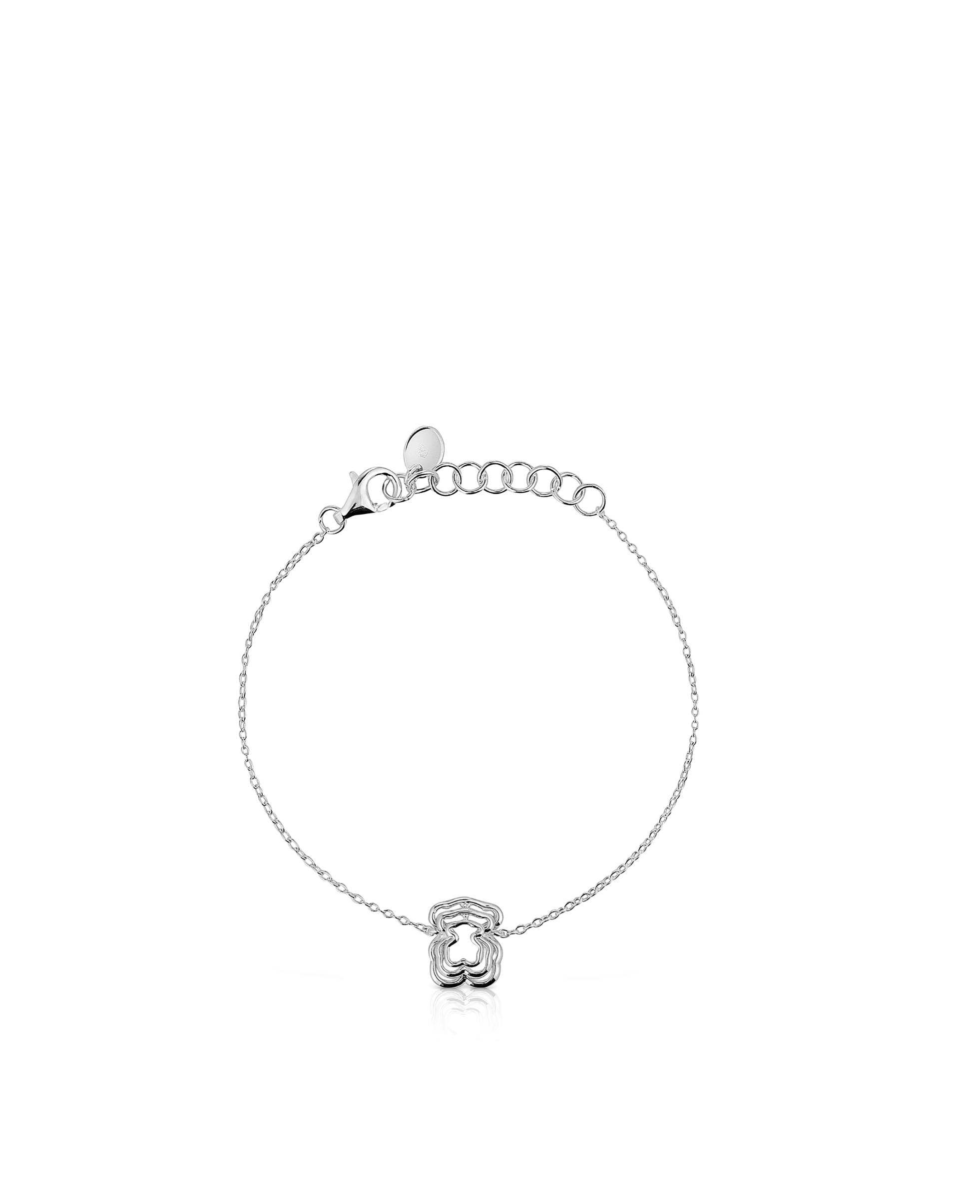 Pulseira de Corrente Bickie com Urso Triplo de Prata Prateado-2