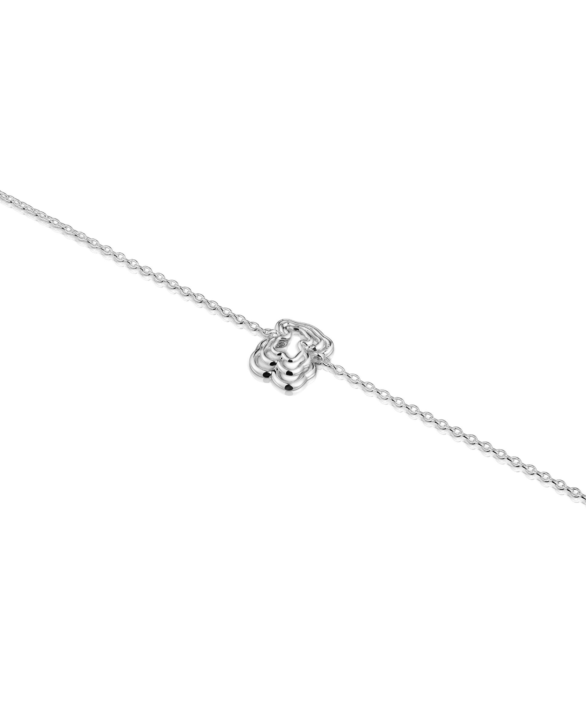 Pulseira de Corrente Bickie com Urso Triplo de Prata Prateado-3