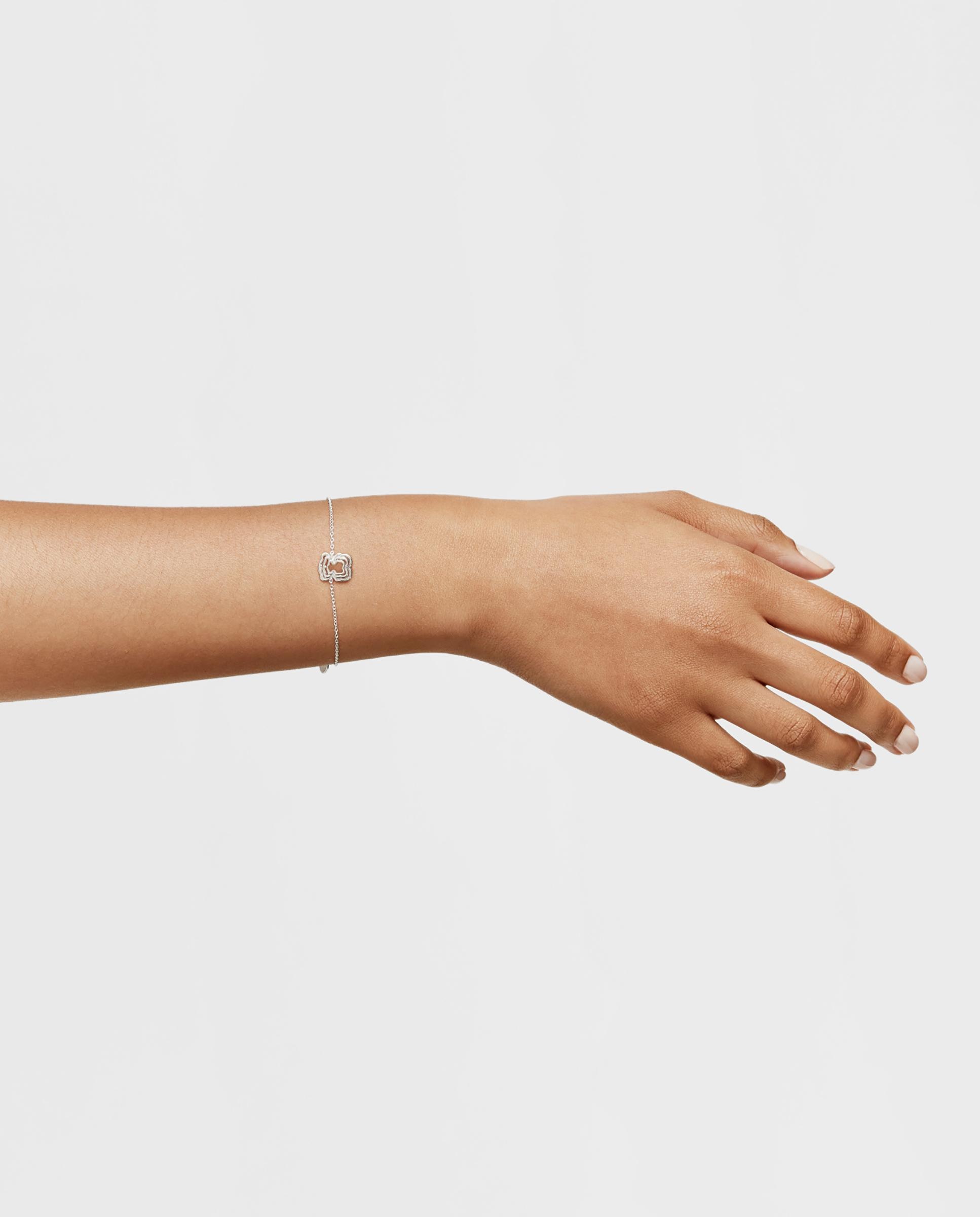 Pulseira de Corrente Bickie com Urso Triplo de Prata Prateado-4