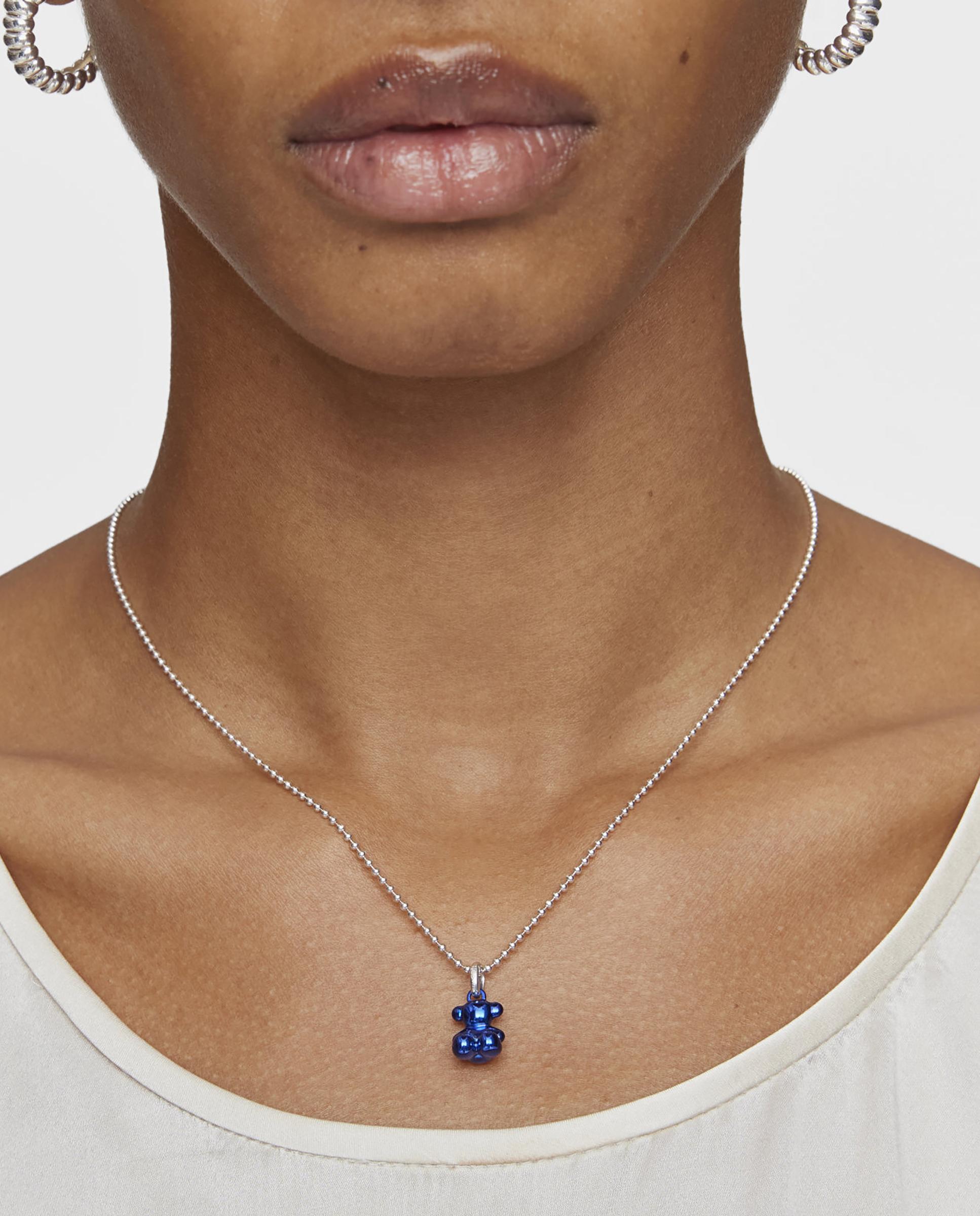 Pendente Bold Bear de Urso Pequeno de Aço em Azul Azul-5