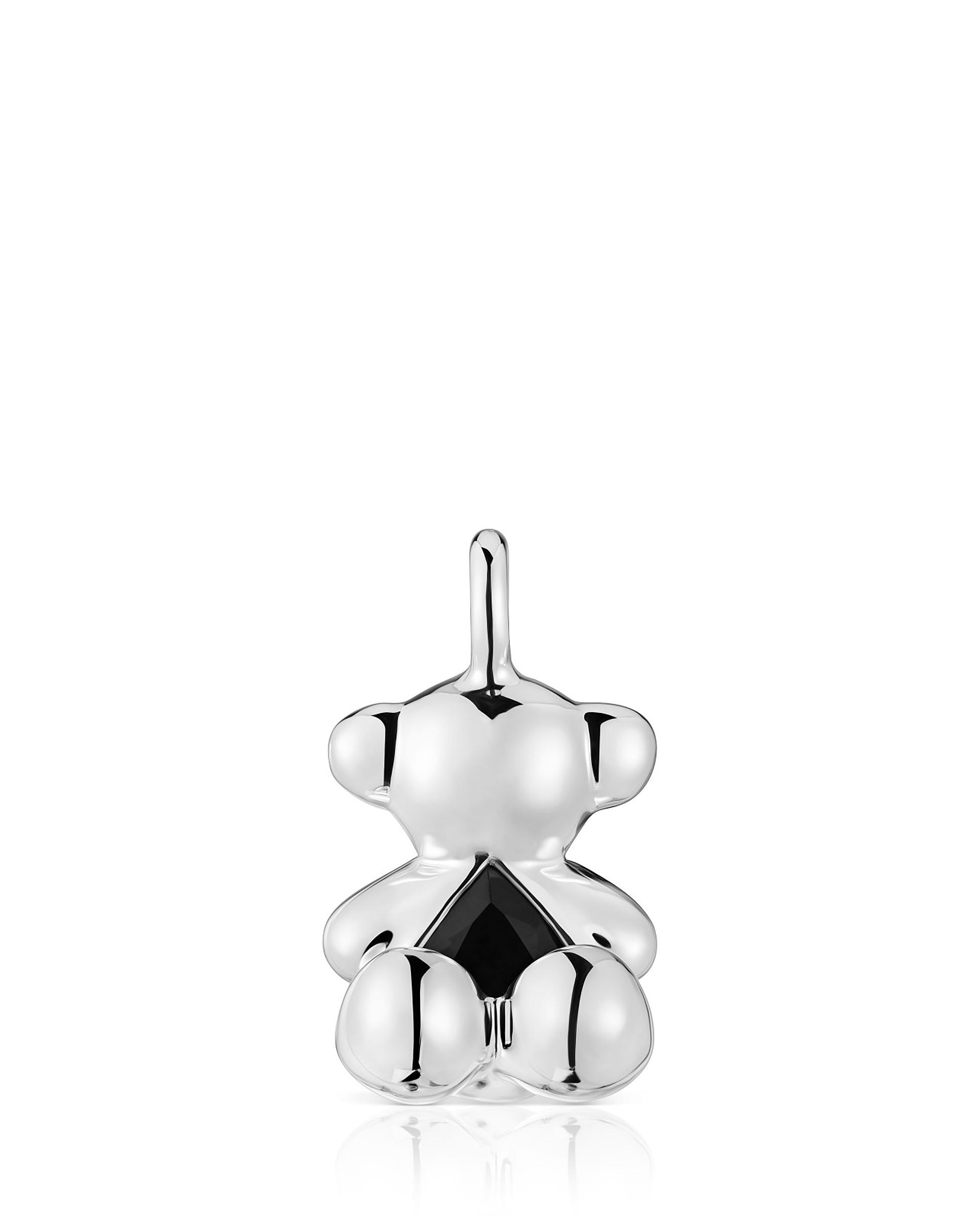 Pendente Bold Bear de Urso Médio de Prata com Onix Preto-1