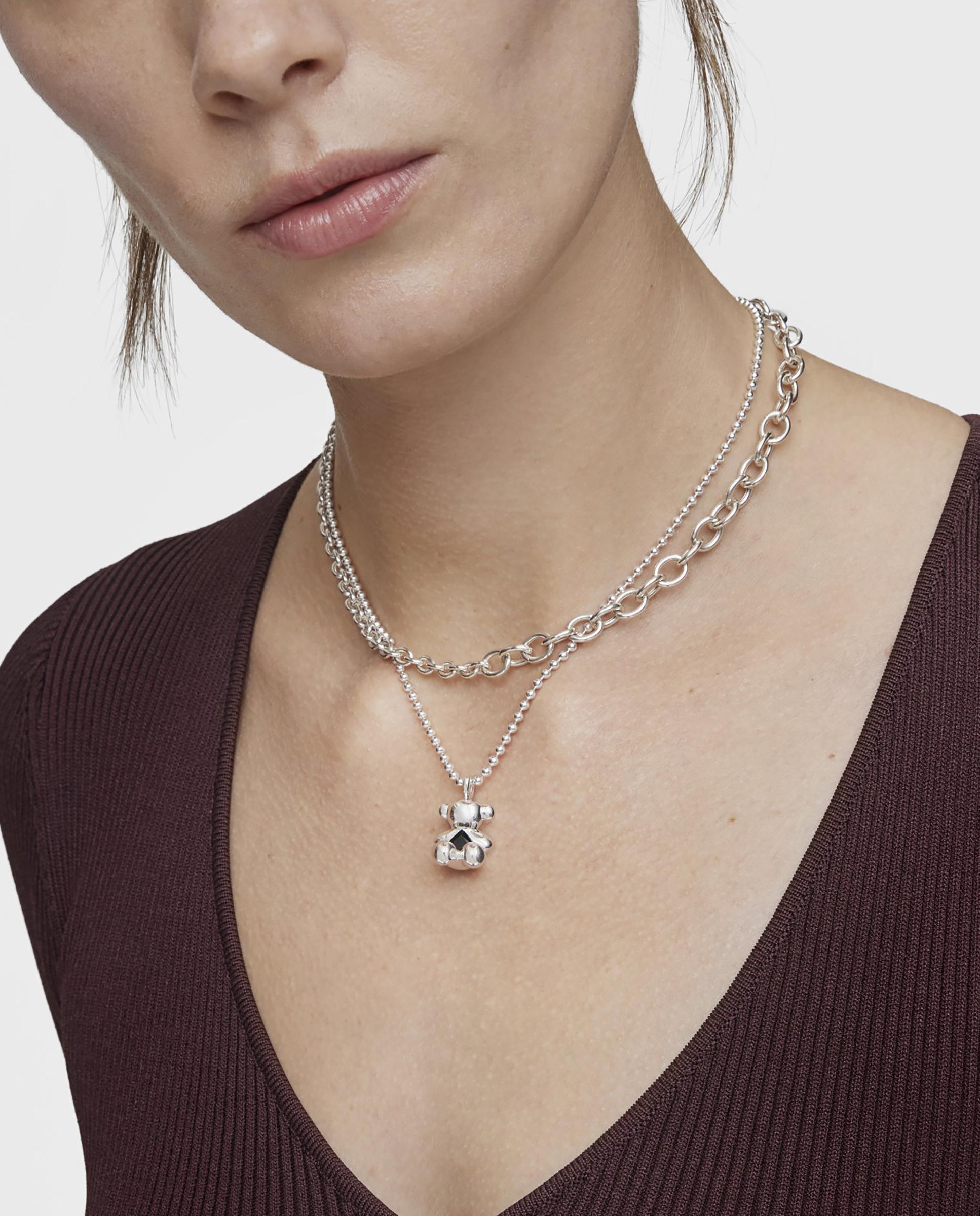 Pendente Bold Bear de Urso Médio de Prata com Onix Preto-3
