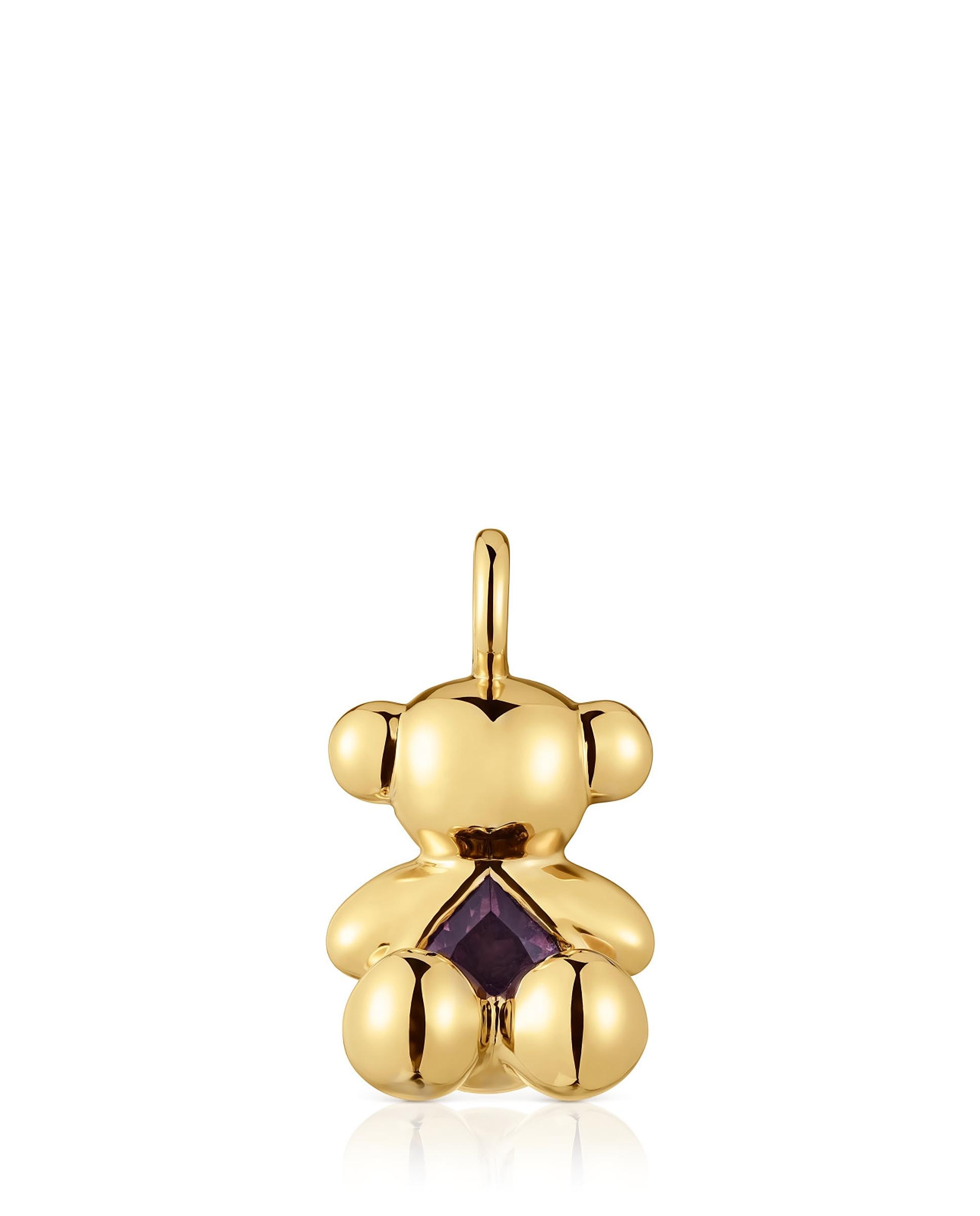Pendiente Bold Bear de Urso Médio Banhado em Ouro 18 Kt Sobre Prata com Ametista Roxo-1