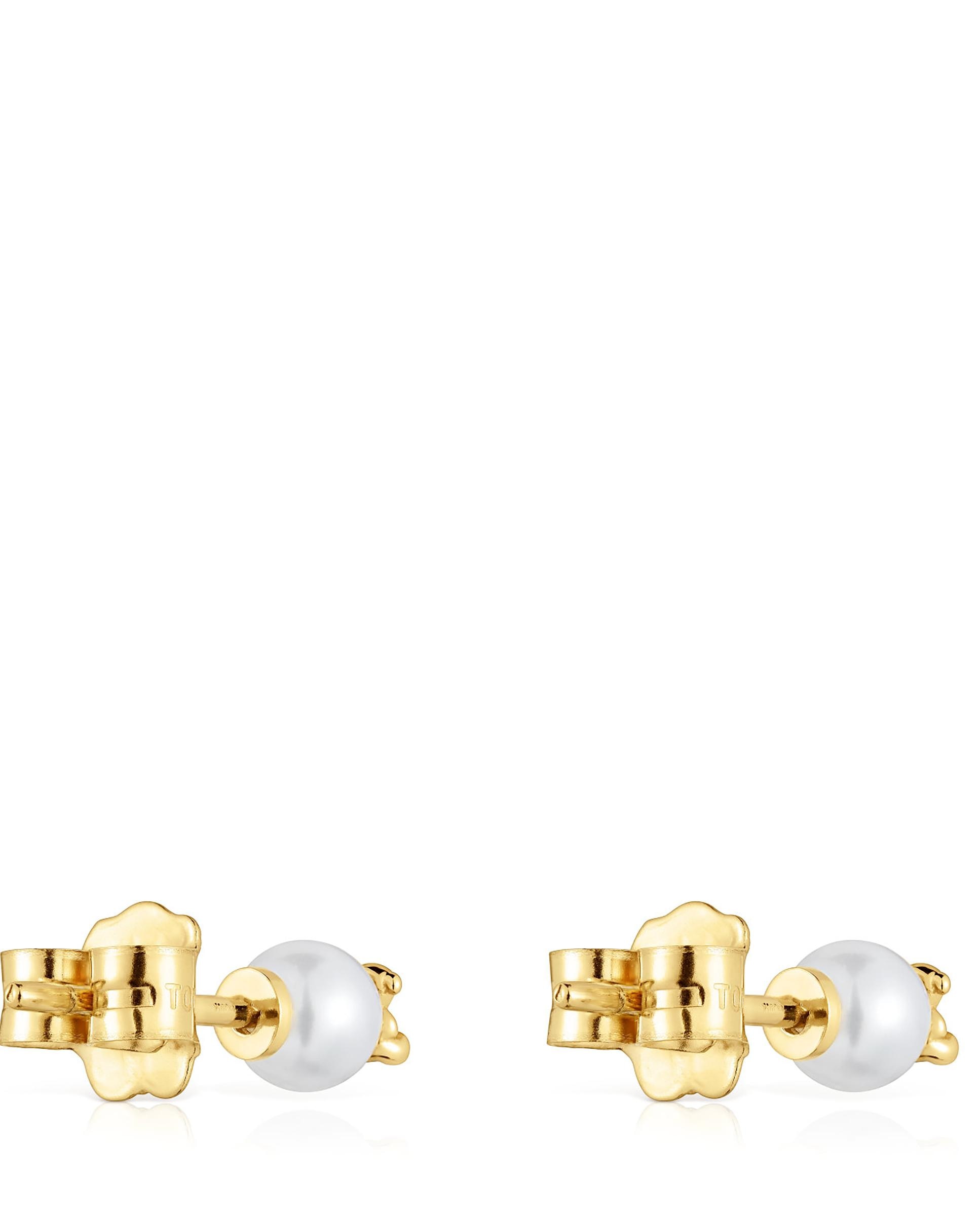 Brincos Bold Bear de Ouro com Pérola e Urso Branco-3