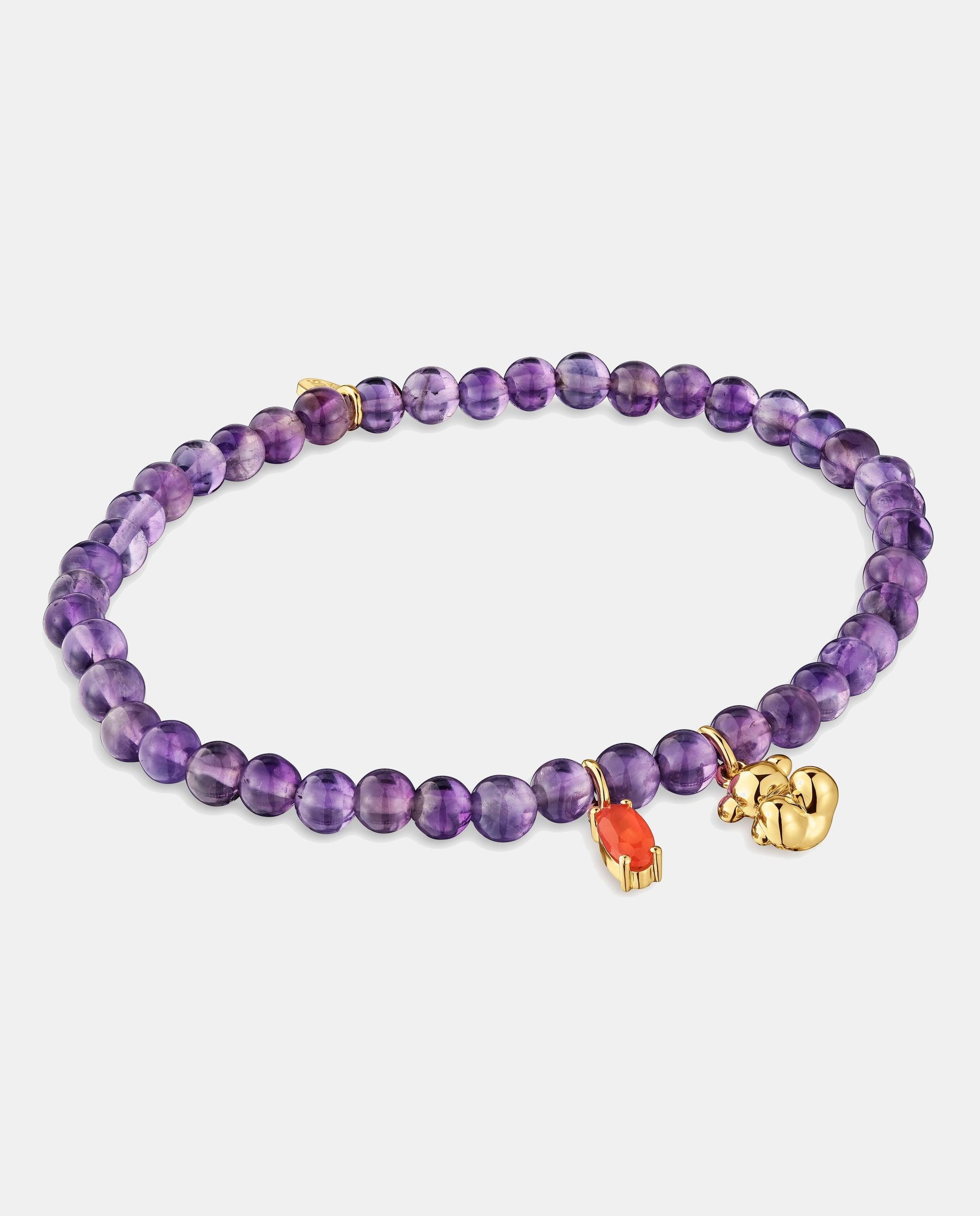 Pulseira Bold Bear Elástica Banhada em Ouro Sobre Prata com Ametista e Cornalina Roxo-3