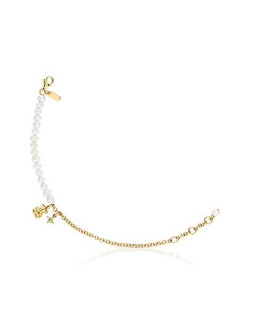 Imagem 0 de Pulseira Bold Bear Corrente com Urso com Banho de Ouro sobre Prata com Pérolas e Peridoto