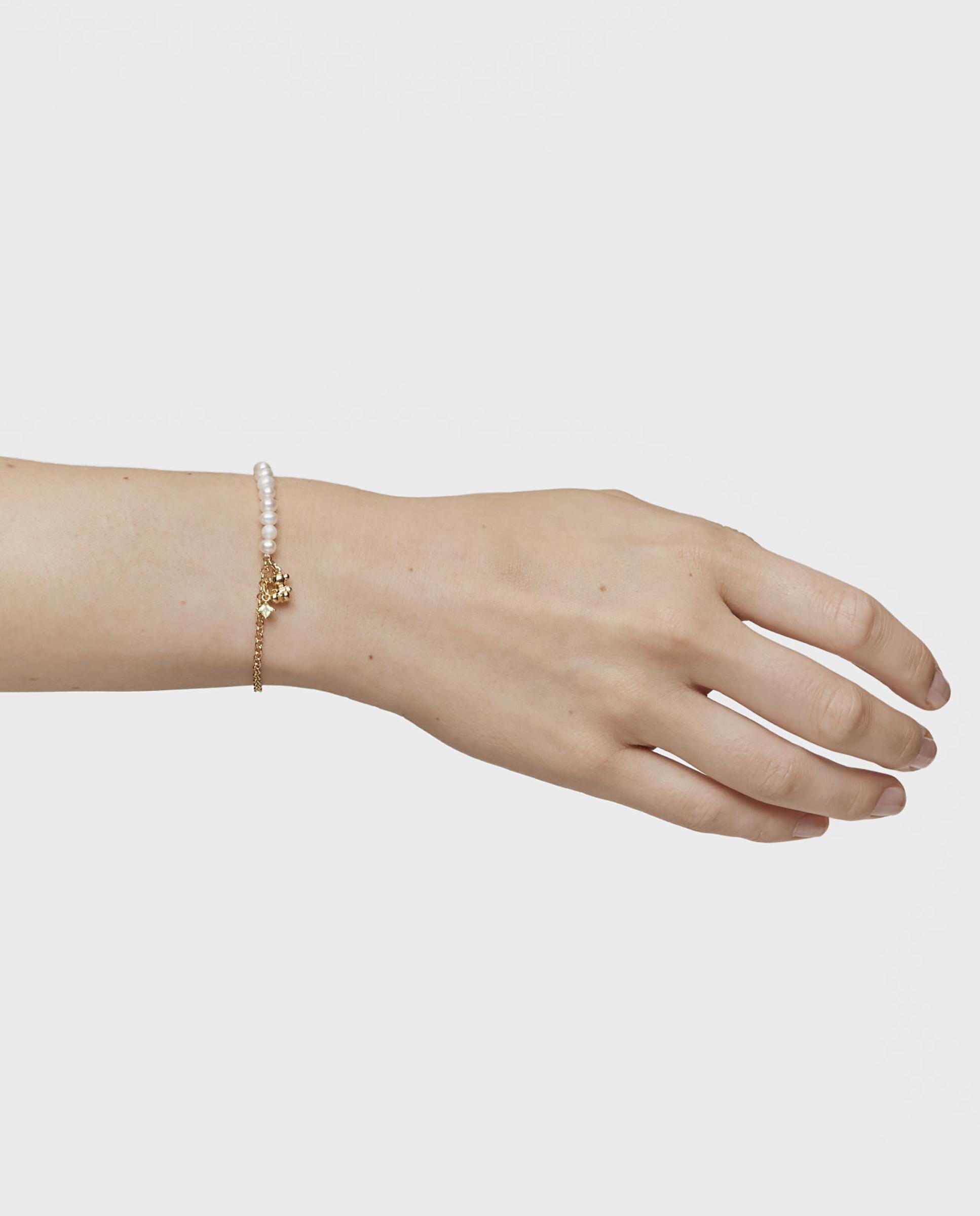 Pulseira Bold Bear Corrente com Urso com Banho de Ouro sobre Prata com Pérolas e Peridoto Verde-4