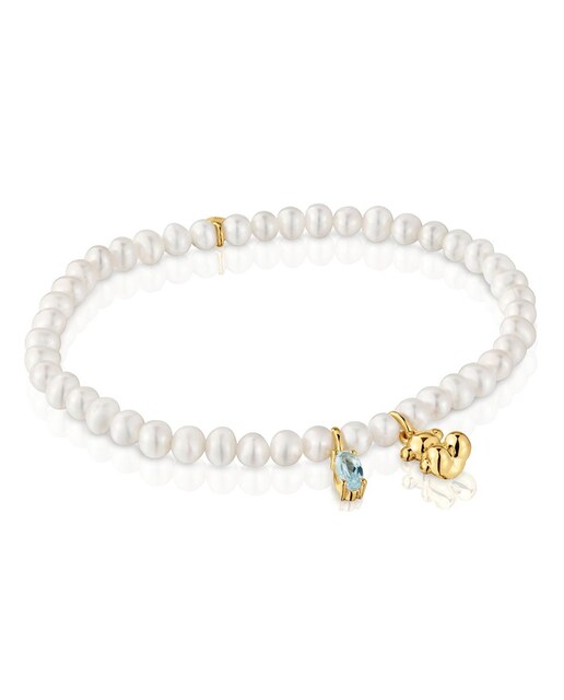 Imagem 0 de Pulseira Bold Bear Elástica com Banho de Ouro sobre Prata com Pérola e Topázio