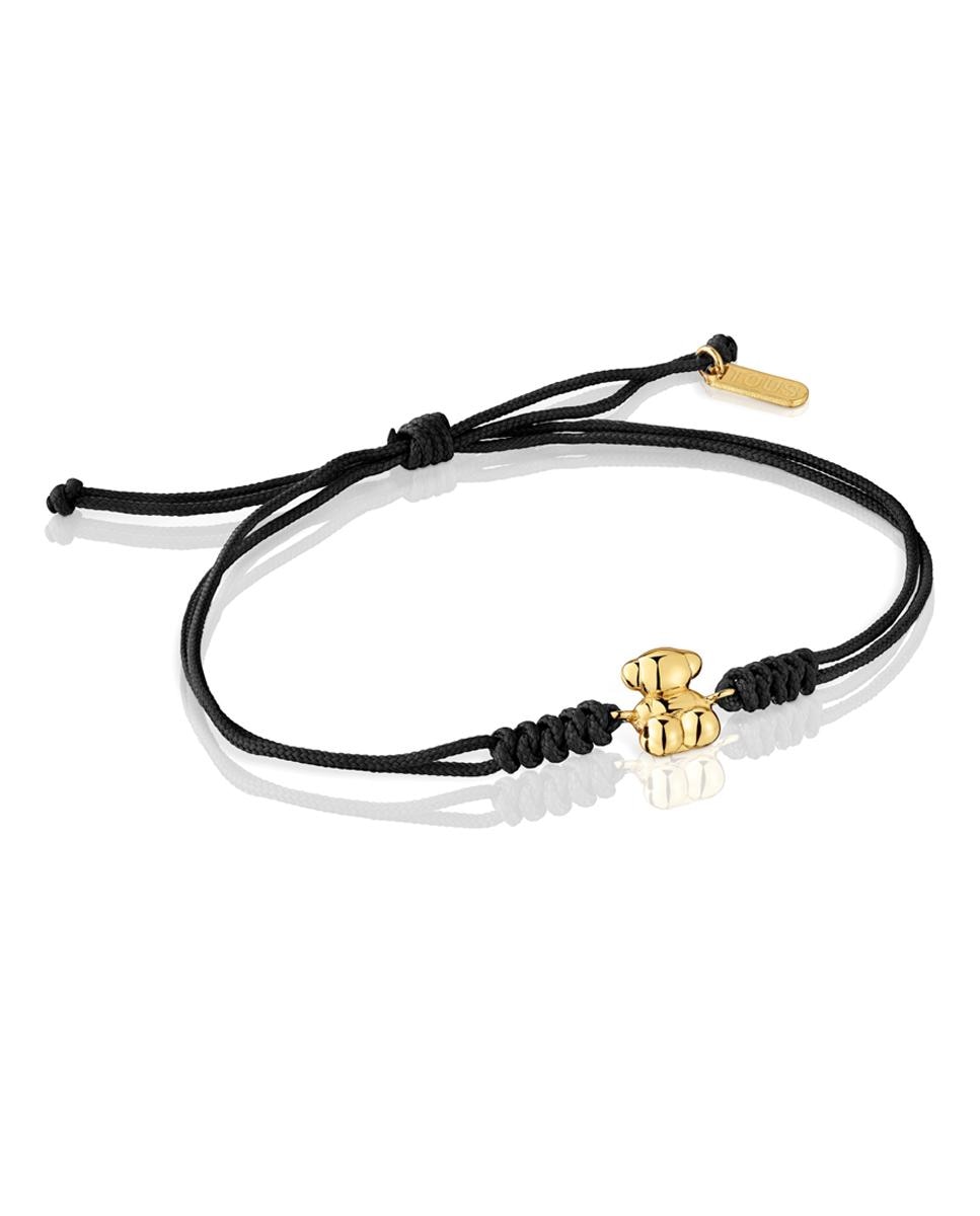 Pulseira Bold Bear de Nylon em Preto com Urso de Ouro Ouro-1
