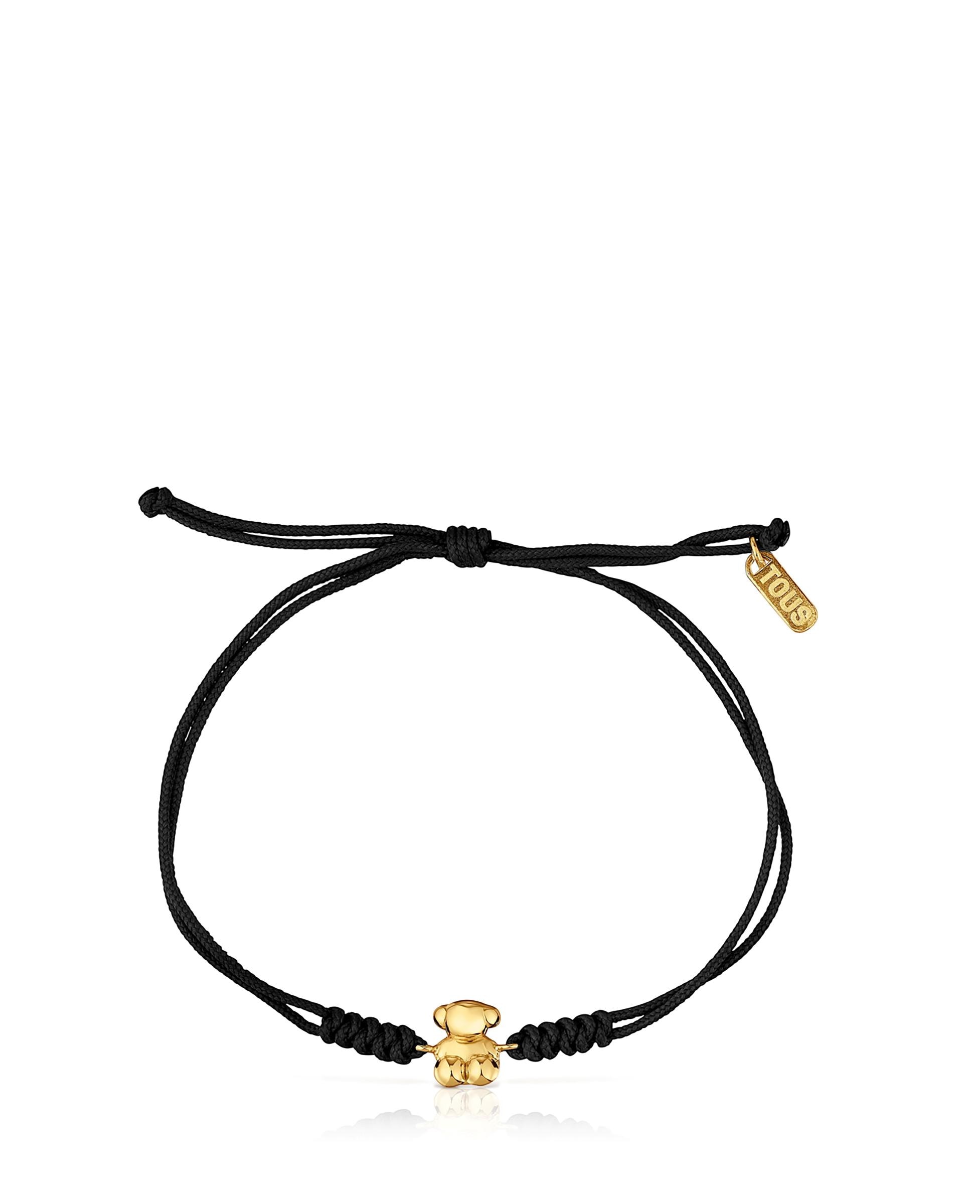 Pulseira Bold Bear de Nylon em Preto com Urso de Ouro Ouro-2