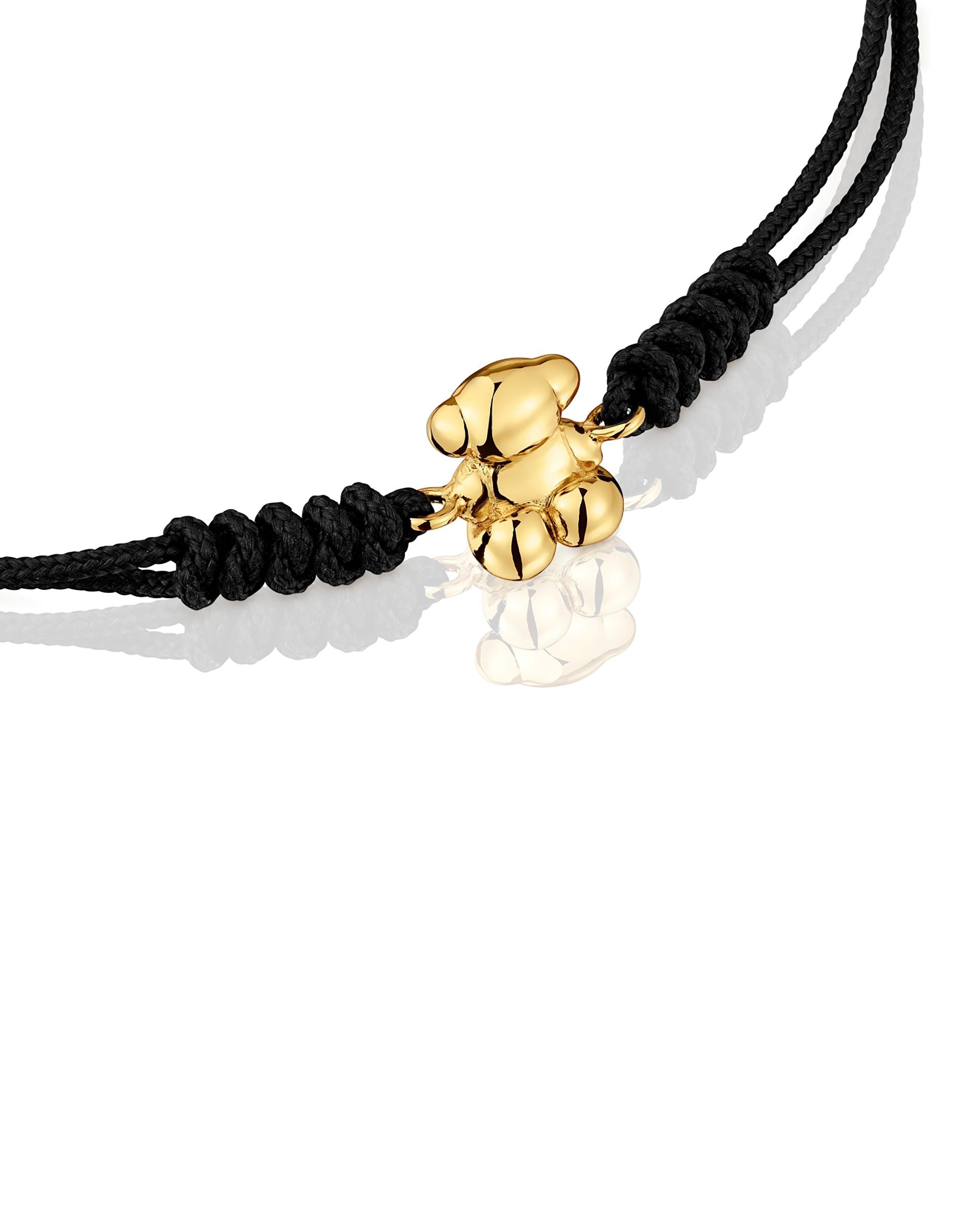 Pulseira Bold Bear de Nylon em Preto com Urso de Ouro Ouro-3
