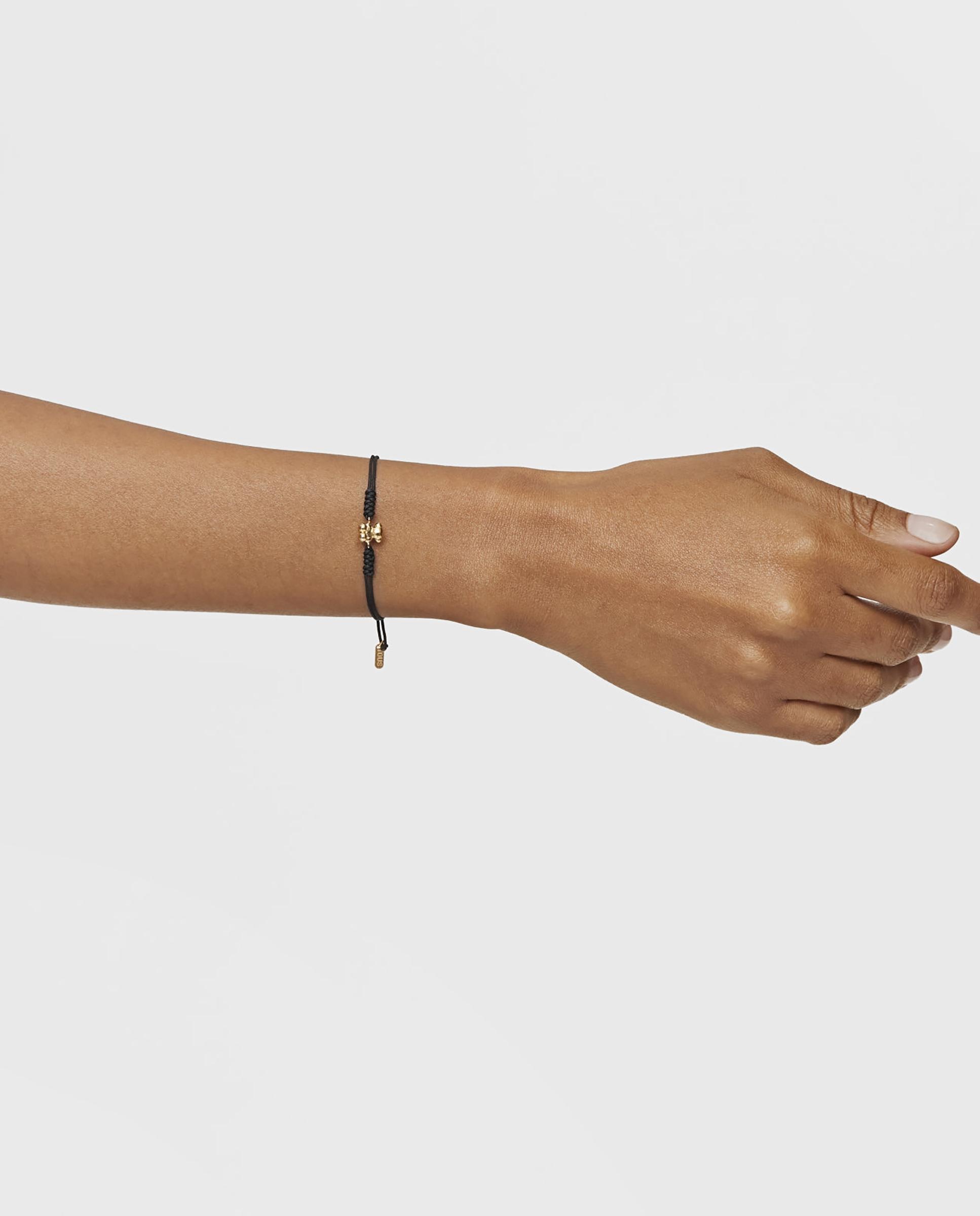 Pulseira Bold Bear de Nylon em Preto com Urso de Ouro Ouro-6